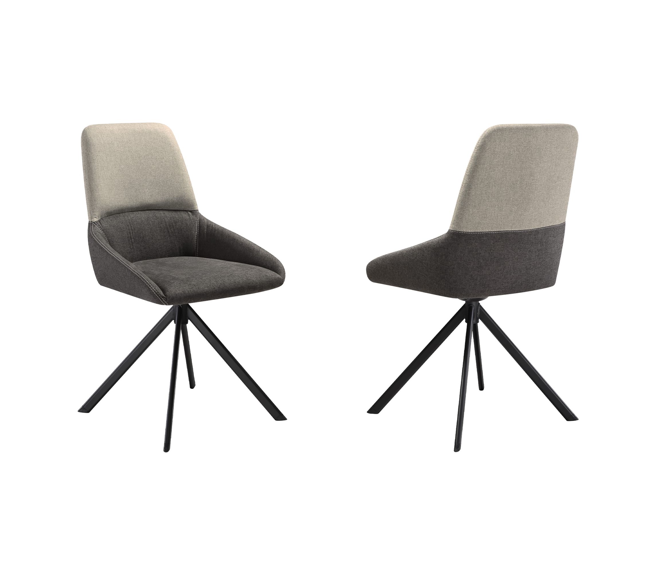 Maverick Swivel Upholstered Dining Chair in Two-Tone Fabric Gray with Black Metal Legs - Set of 2