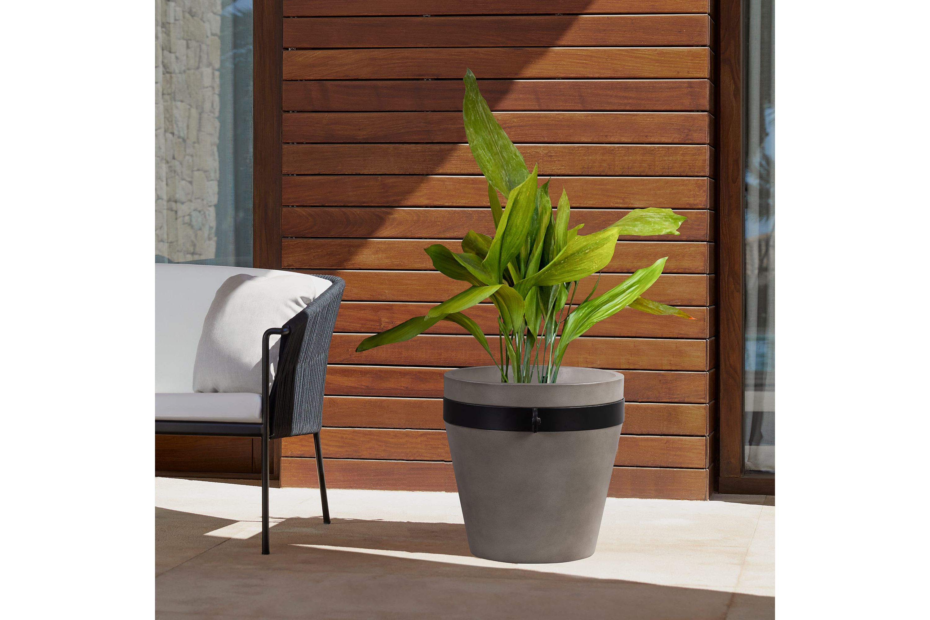 Obsidian Medium Indoor or Outdoor Planter in Gray Concrete with Black Accent