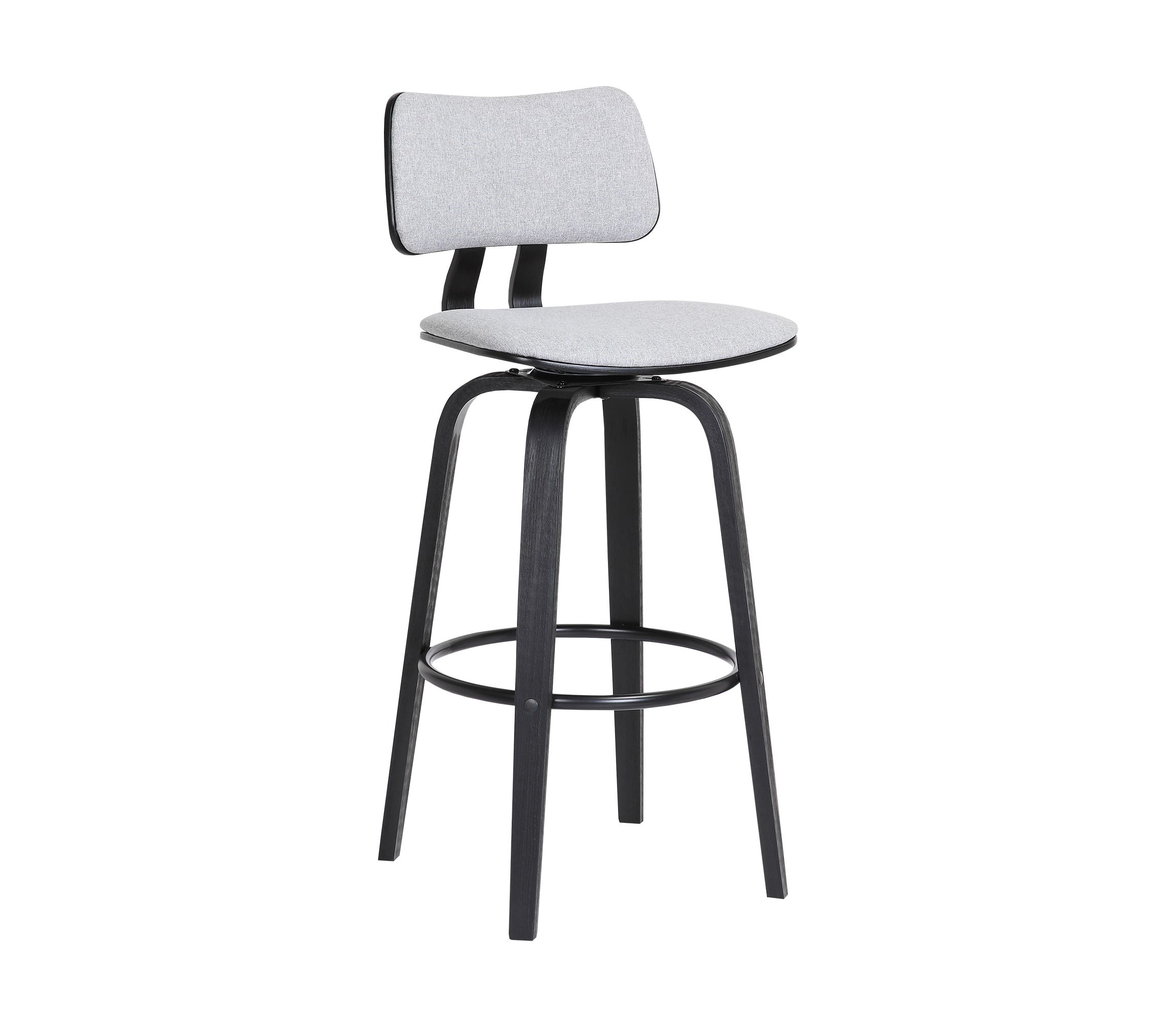 Pico 30" Swivel Black Wood Bar Stool in Light Gray Fabric with Black Metal