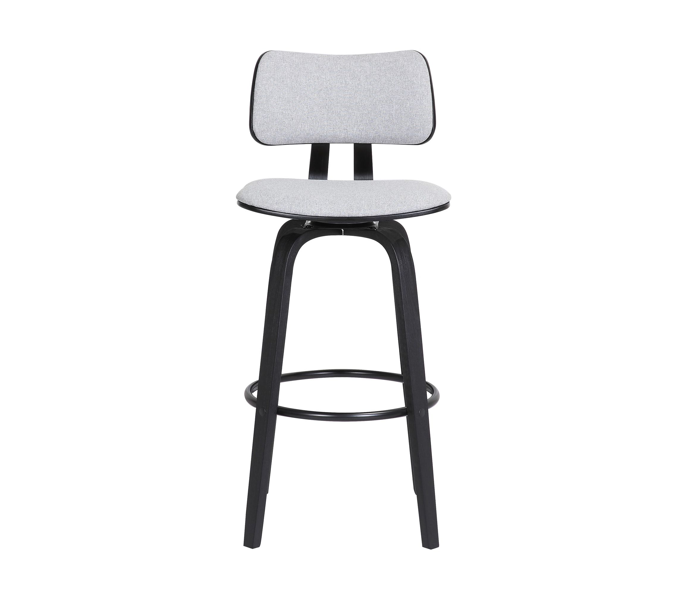 Pico 30" Swivel Black Wood Bar Stool in Light Gray Fabric with Black Metal