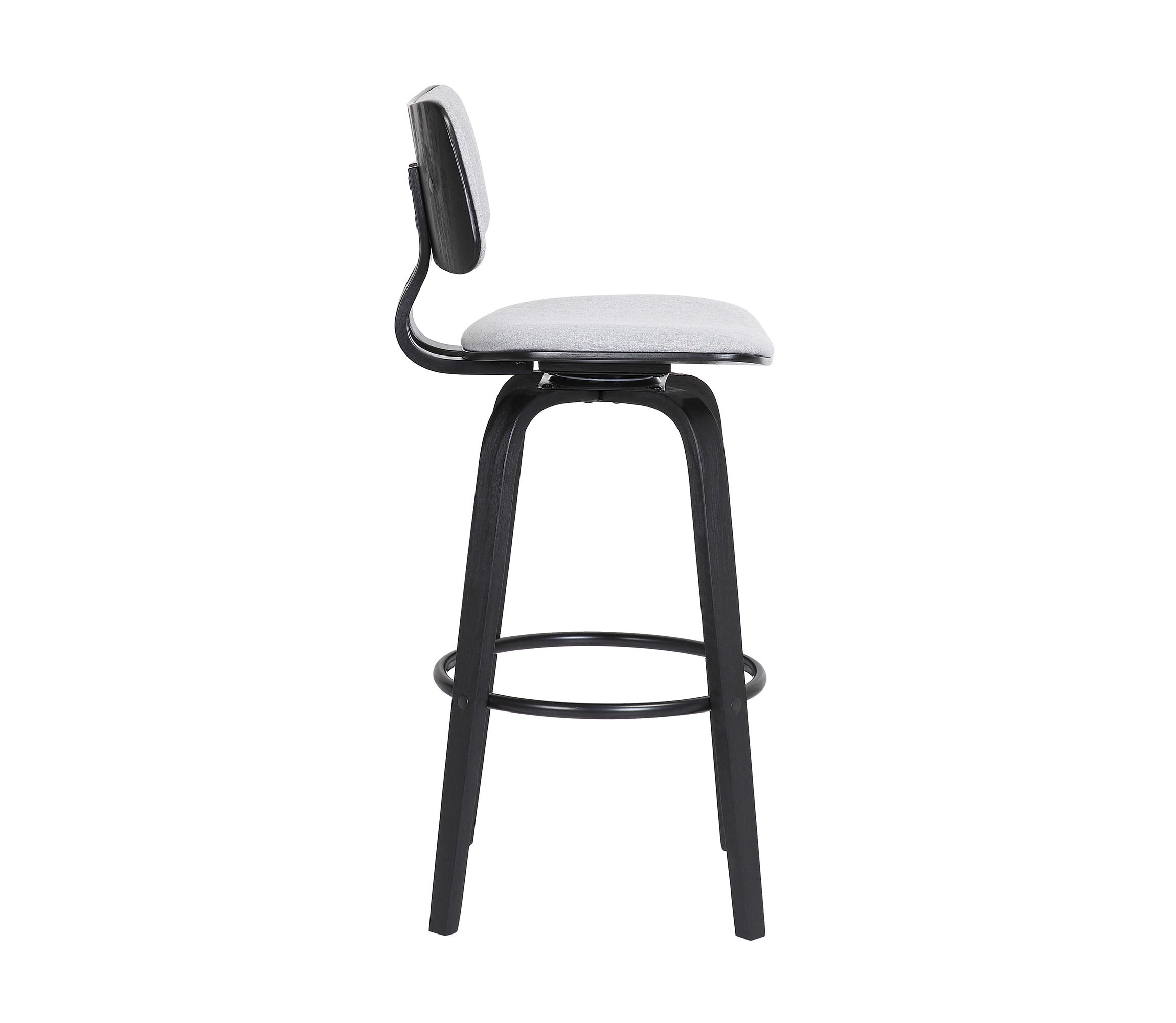 Pico 30" Swivel Black Wood Bar Stool in Light Gray Fabric with Black Metal