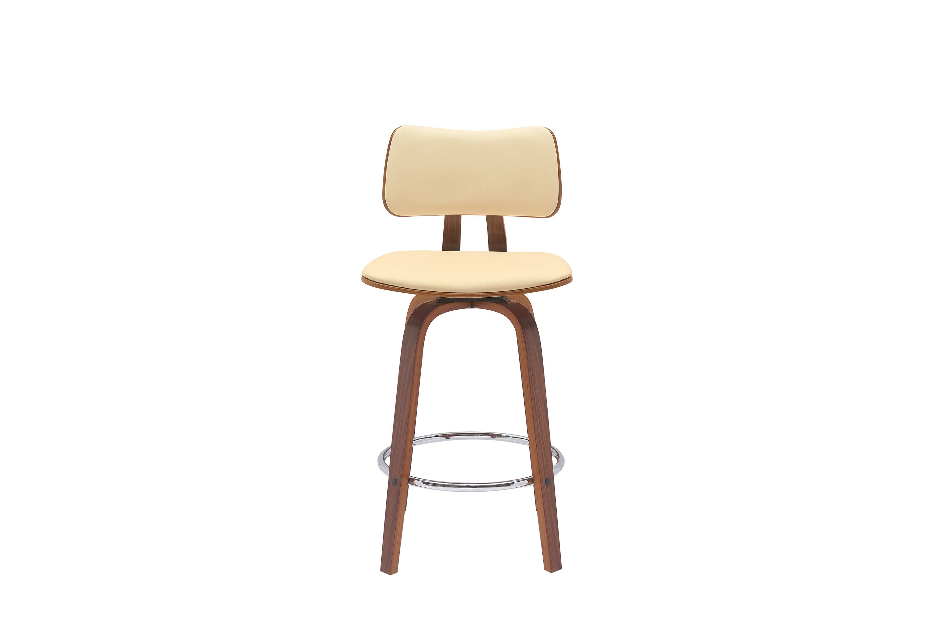 Pico 26" Swivel Walnut Wood Counter Stool in Cream Faux Leather with Chrome