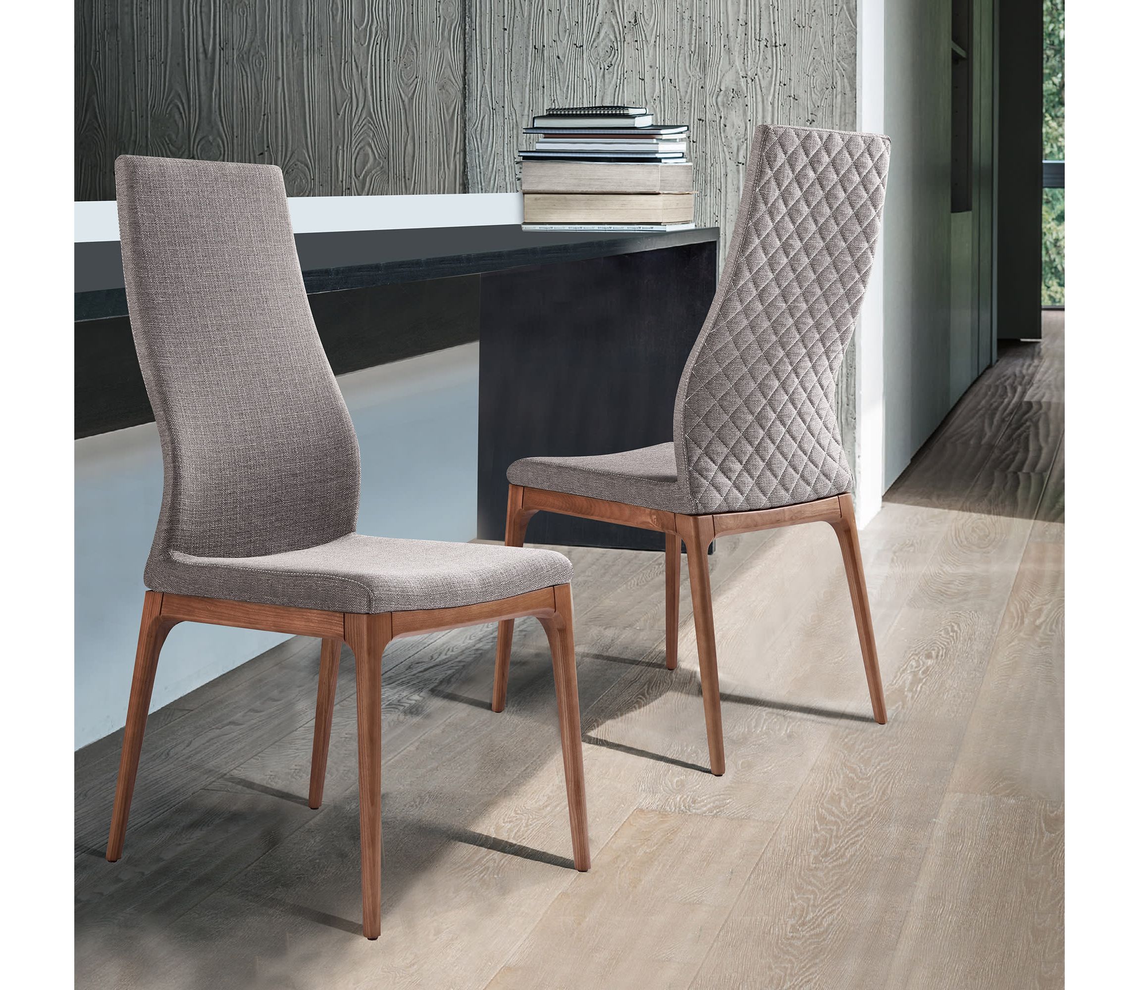 Parker Mid-Century Dining Chair in Walnut Finish and Gray Fabric - Set of 2