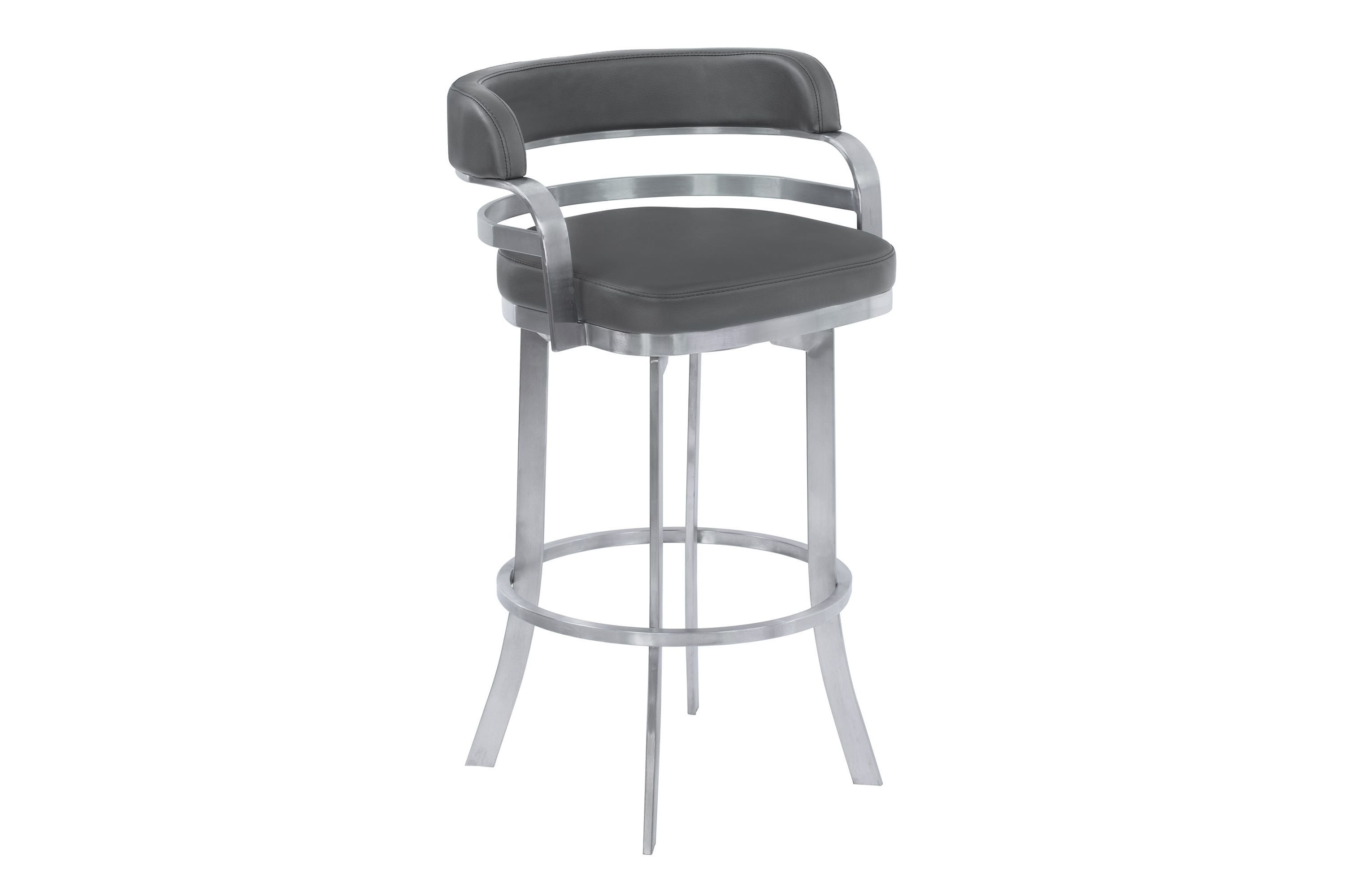 Prinz 26" Counter Height Swivel Gray Faux Leather and Brushed Stainless Steel Bar Stool