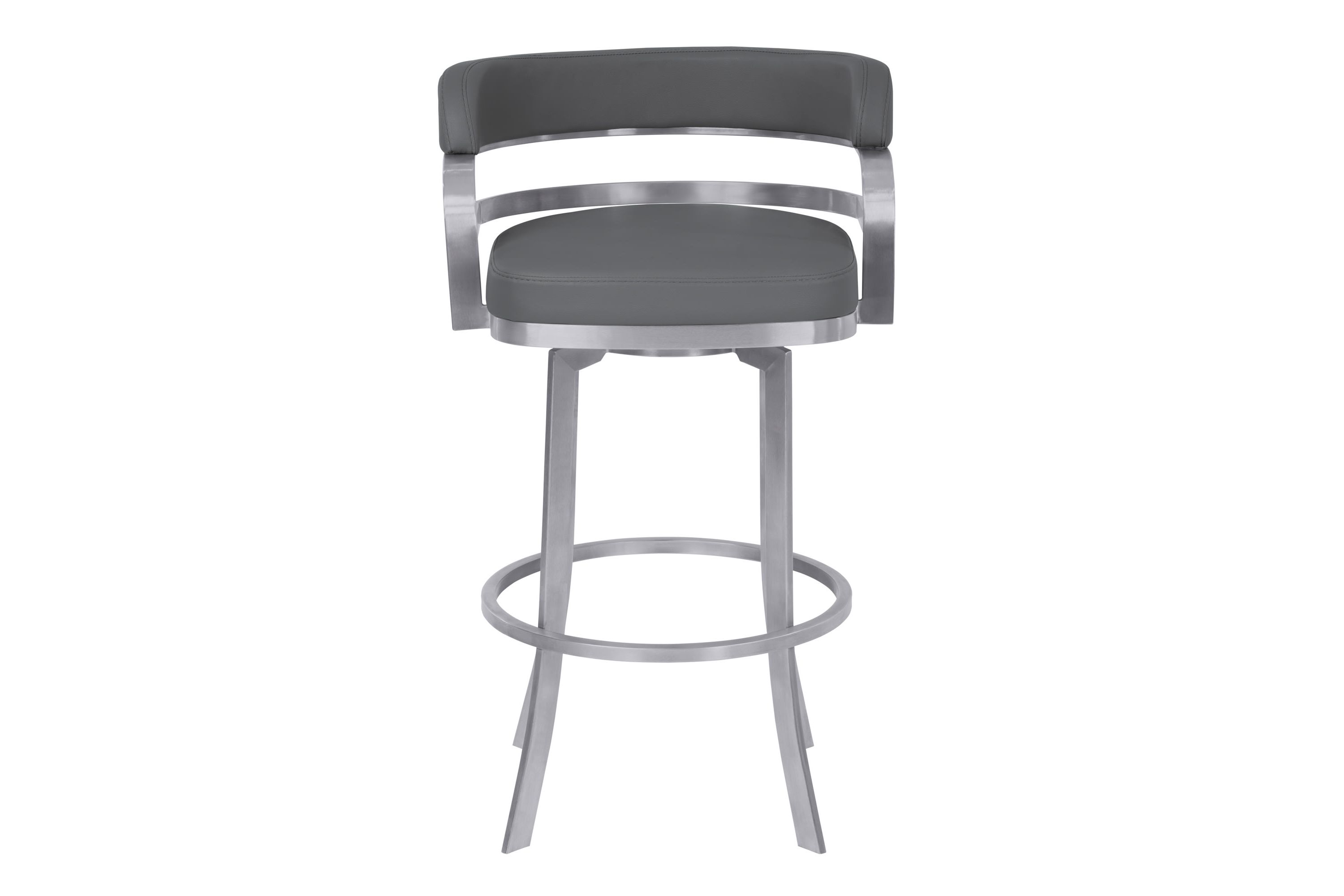 Prinz 26" Counter Height Swivel Gray Faux Leather and Brushed Stainless Steel Bar Stool