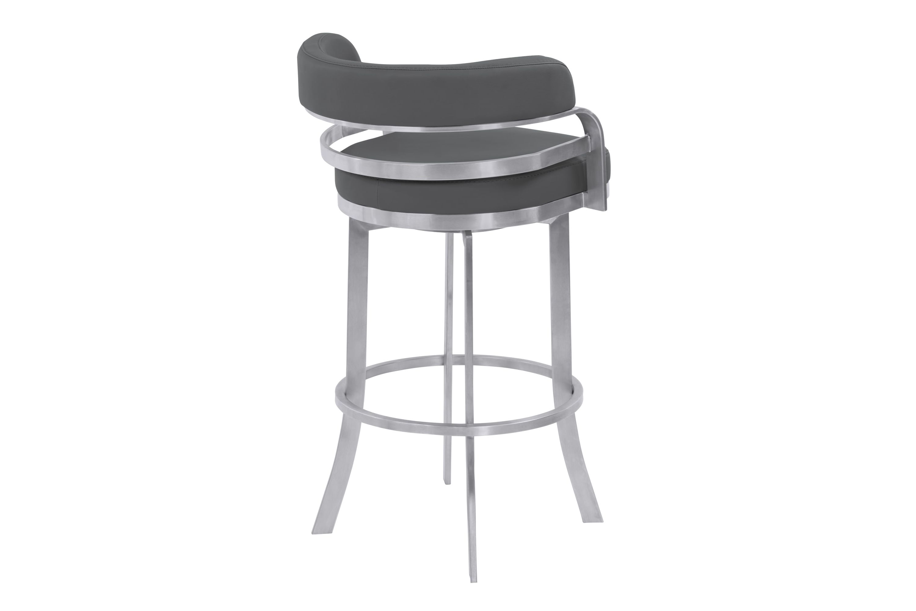 Prinz 26" Counter Height Swivel Gray Faux Leather and Brushed Stainless Steel Bar Stool