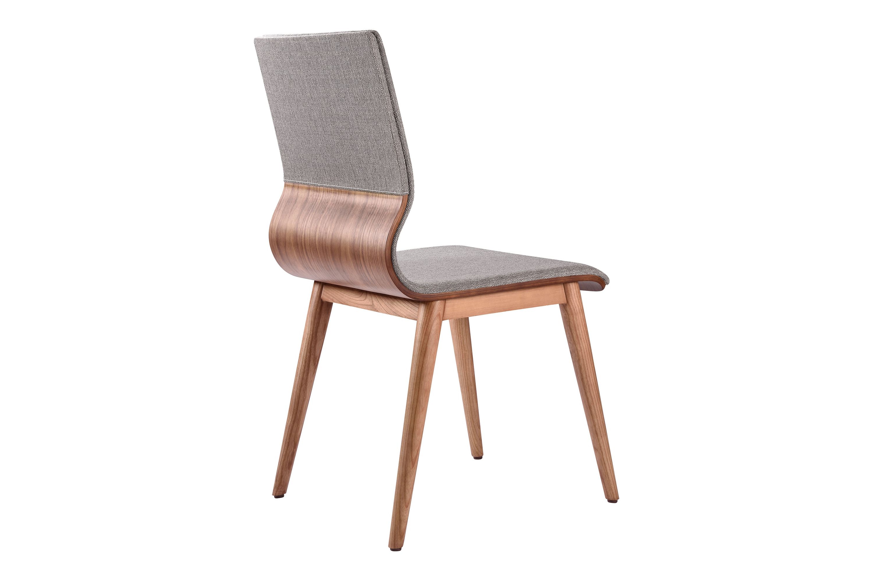 Robin Mid-Century Dining Chair in Walnut Finish and Gray Fabric - Set of 2