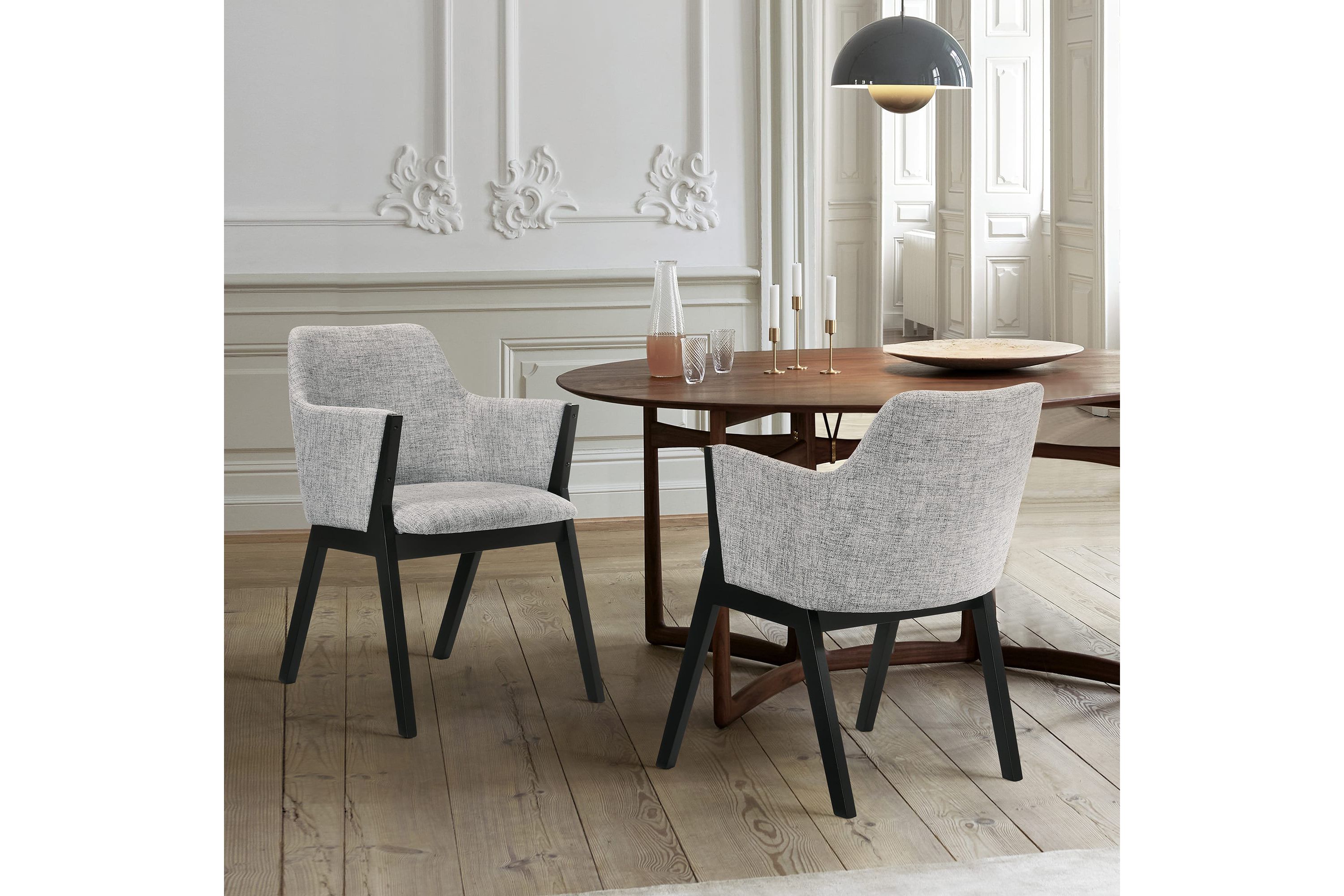 Renzo Light Gray Fabric and Black Wood Dining Side Chairs - Set of 2