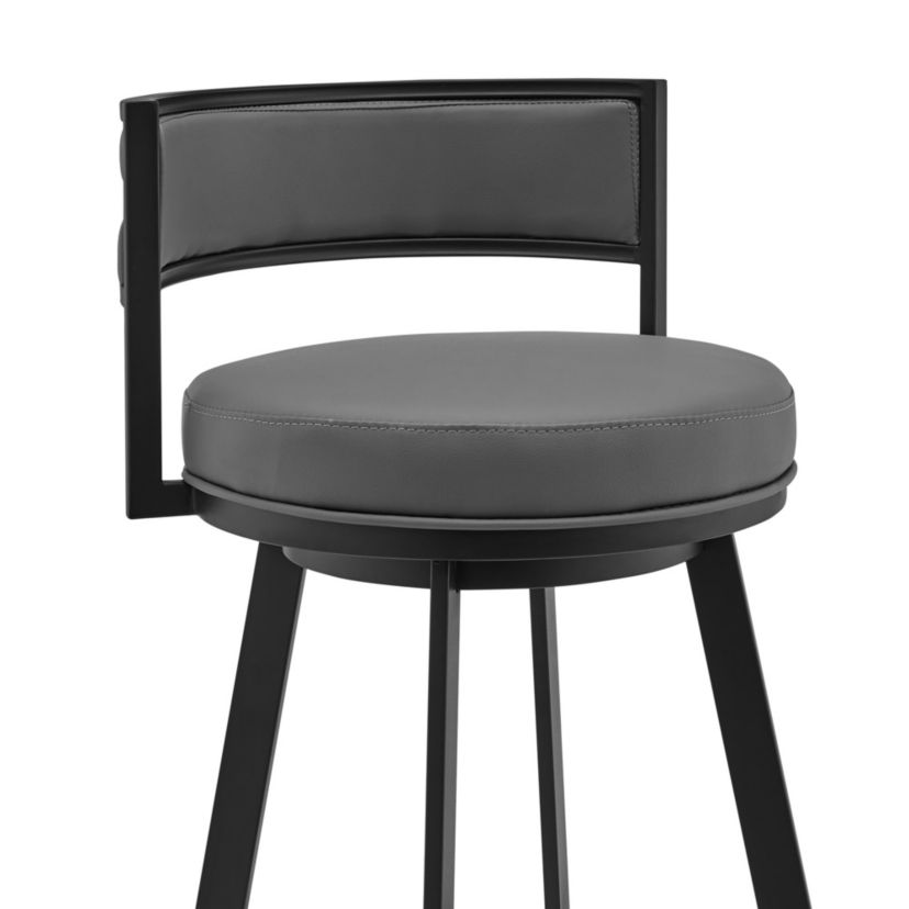 Roman 26" Gray Faux Leather and Black Metal Swivel Bar Stool