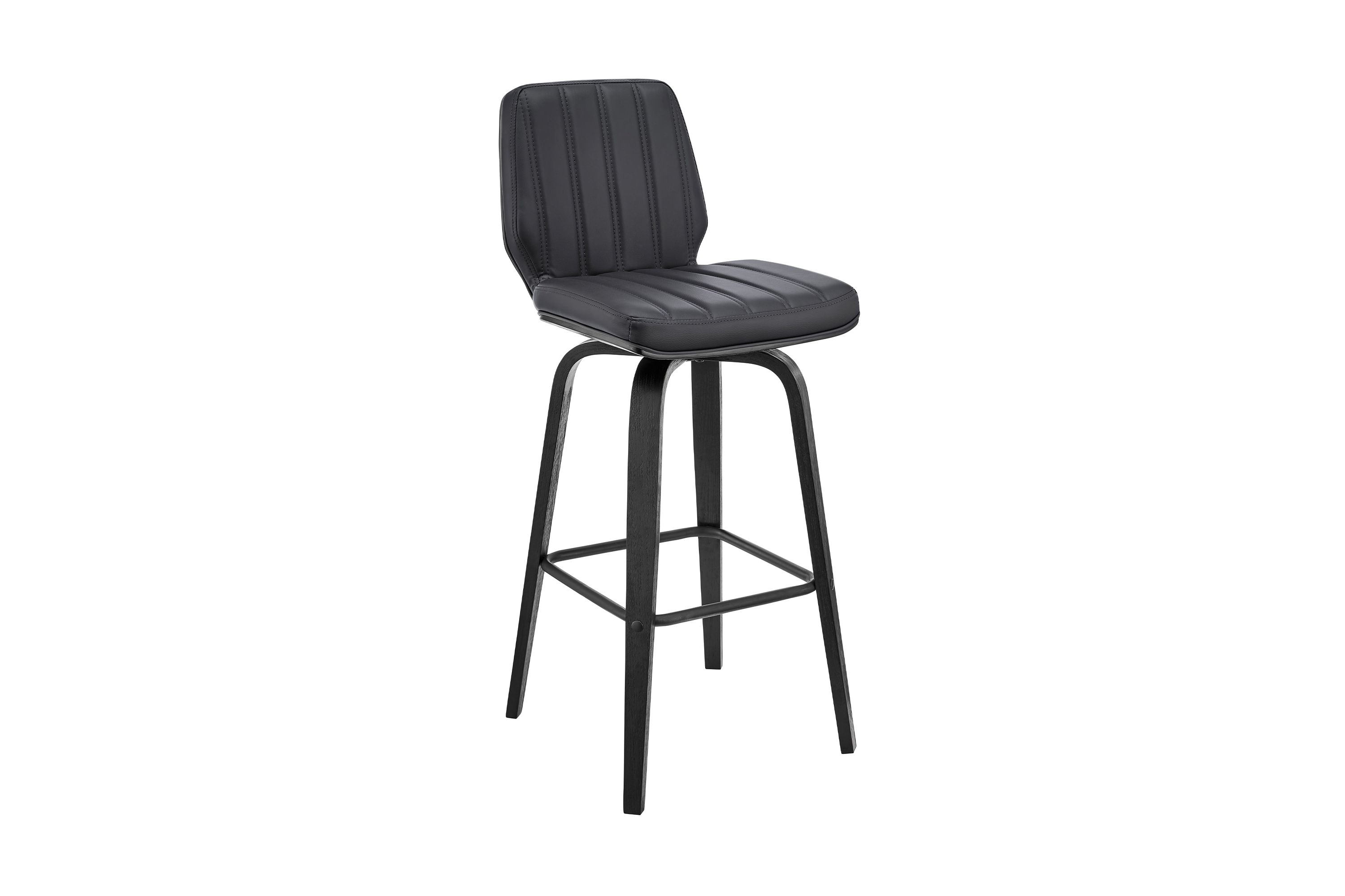 Renee 26" Swivel Gray Faux Leather and Black Wood Bar Stool