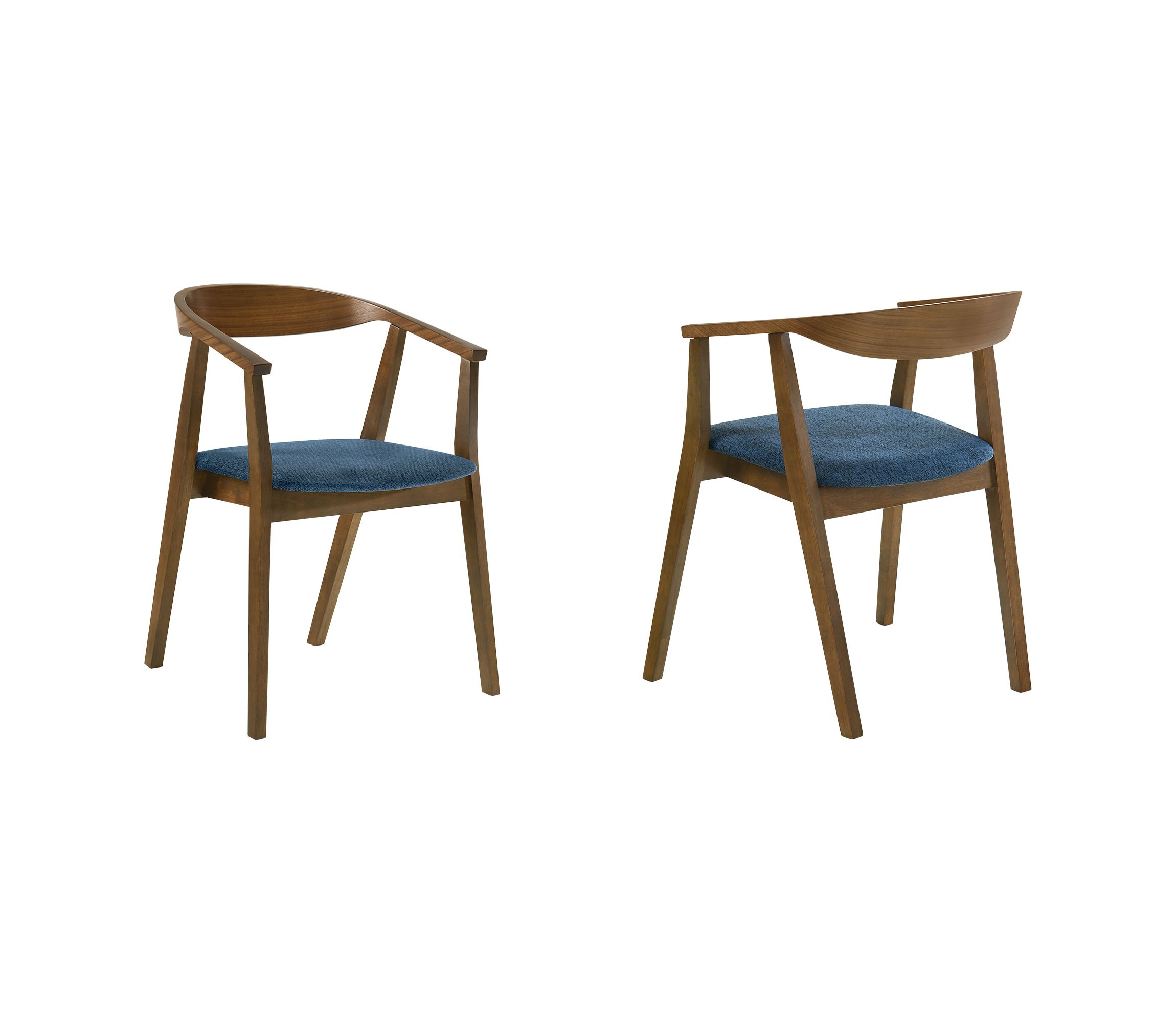 Santana Wood Dining Chair in Walnut Finish with Blue Fabric - Set of 2
