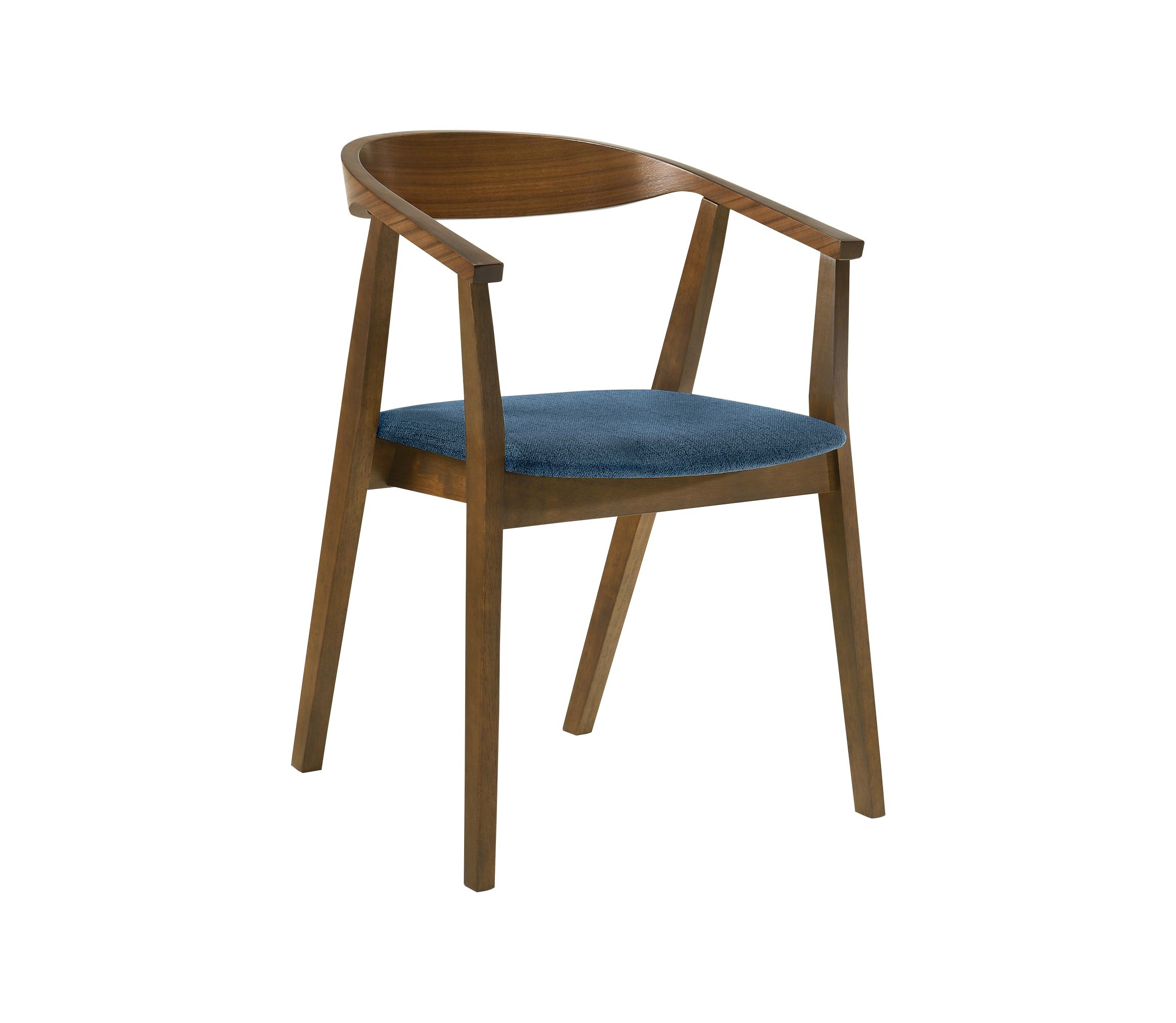Santana Wood Dining Chair in Walnut Finish with Blue Fabric - Set of 2