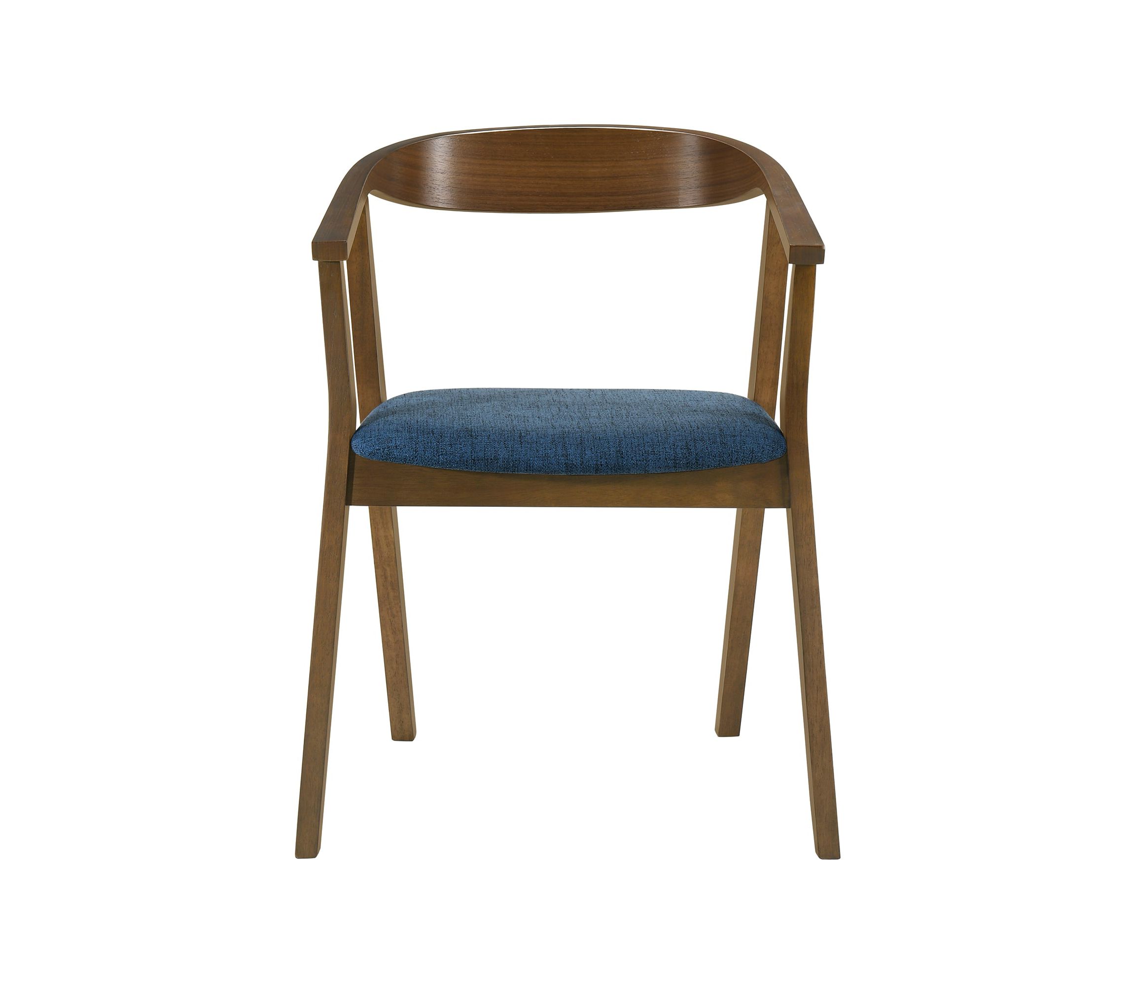 Santana Wood Dining Chair in Walnut Finish with Blue Fabric - Set of 2