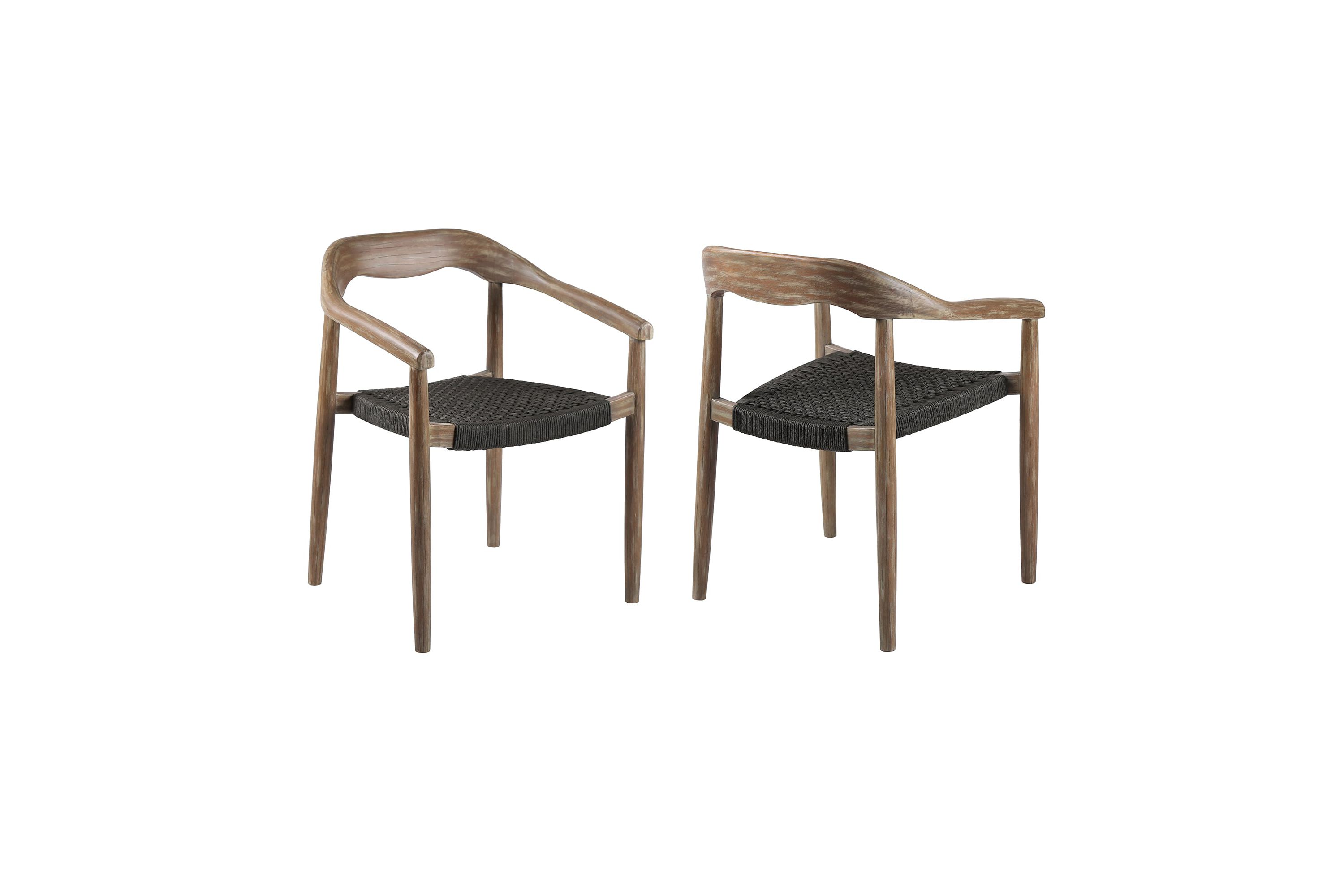 Santo Indoor Outdoor Stackable Dining Chair in Eucalyptus Wood with Charcoal Rope - Set of 2