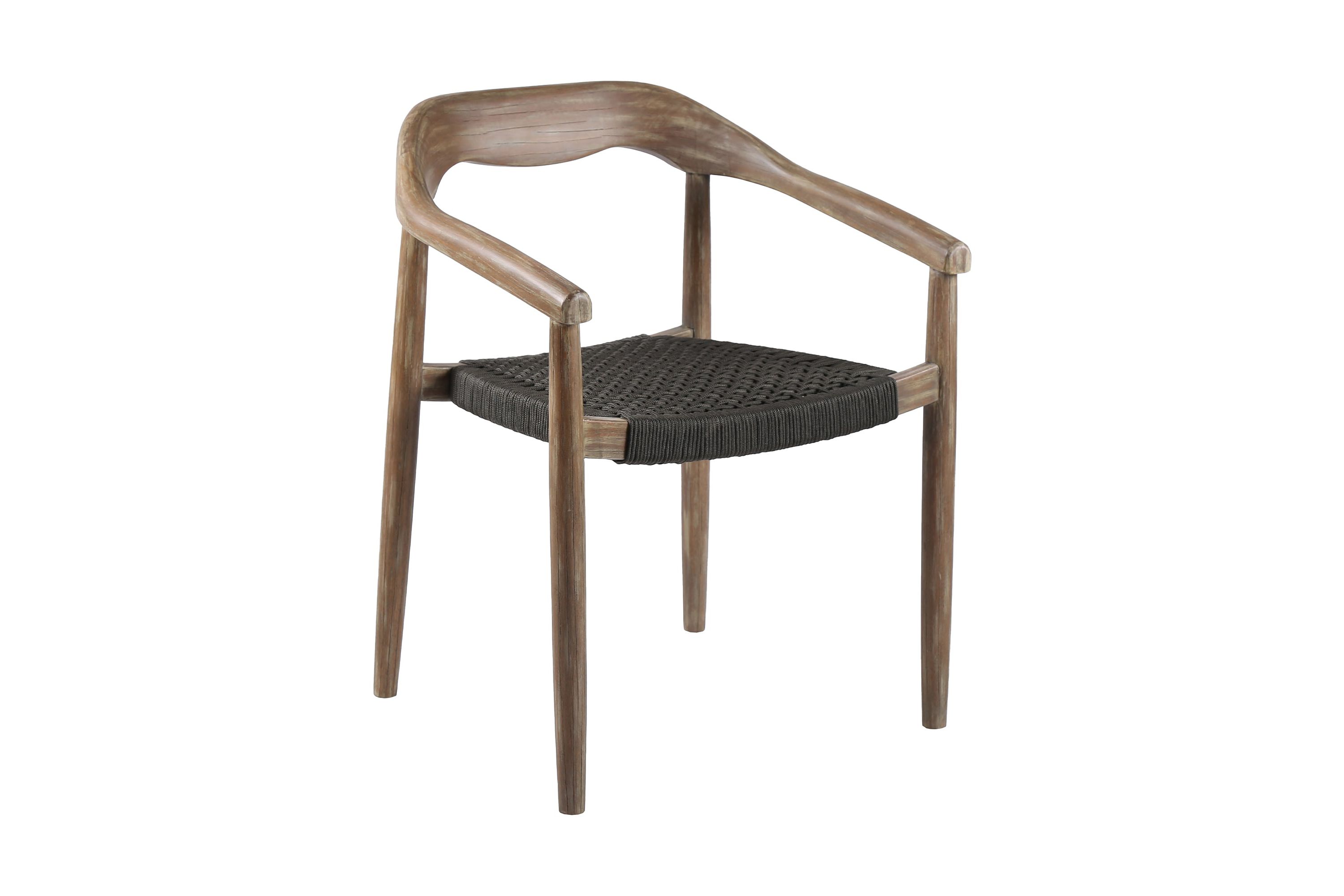 Santo Indoor Outdoor Stackable Dining Chair in Eucalyptus Wood with Charcoal Rope - Set of 2