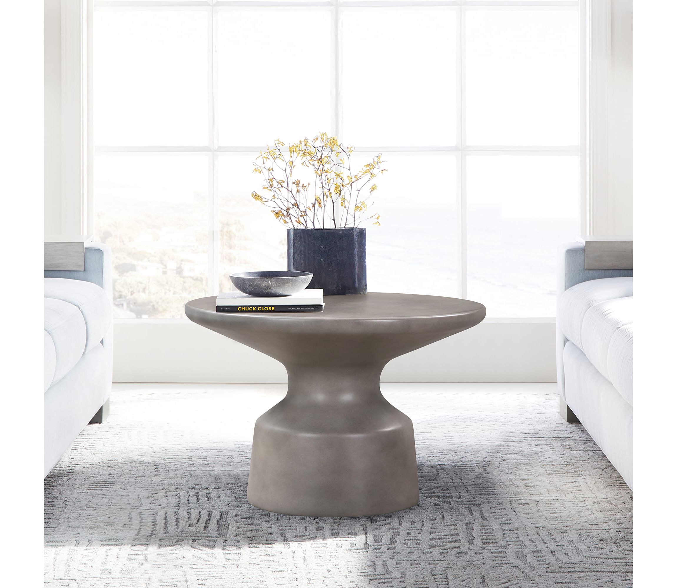 Sephie Round Pedestal Coffee Table in Gray Concrete
