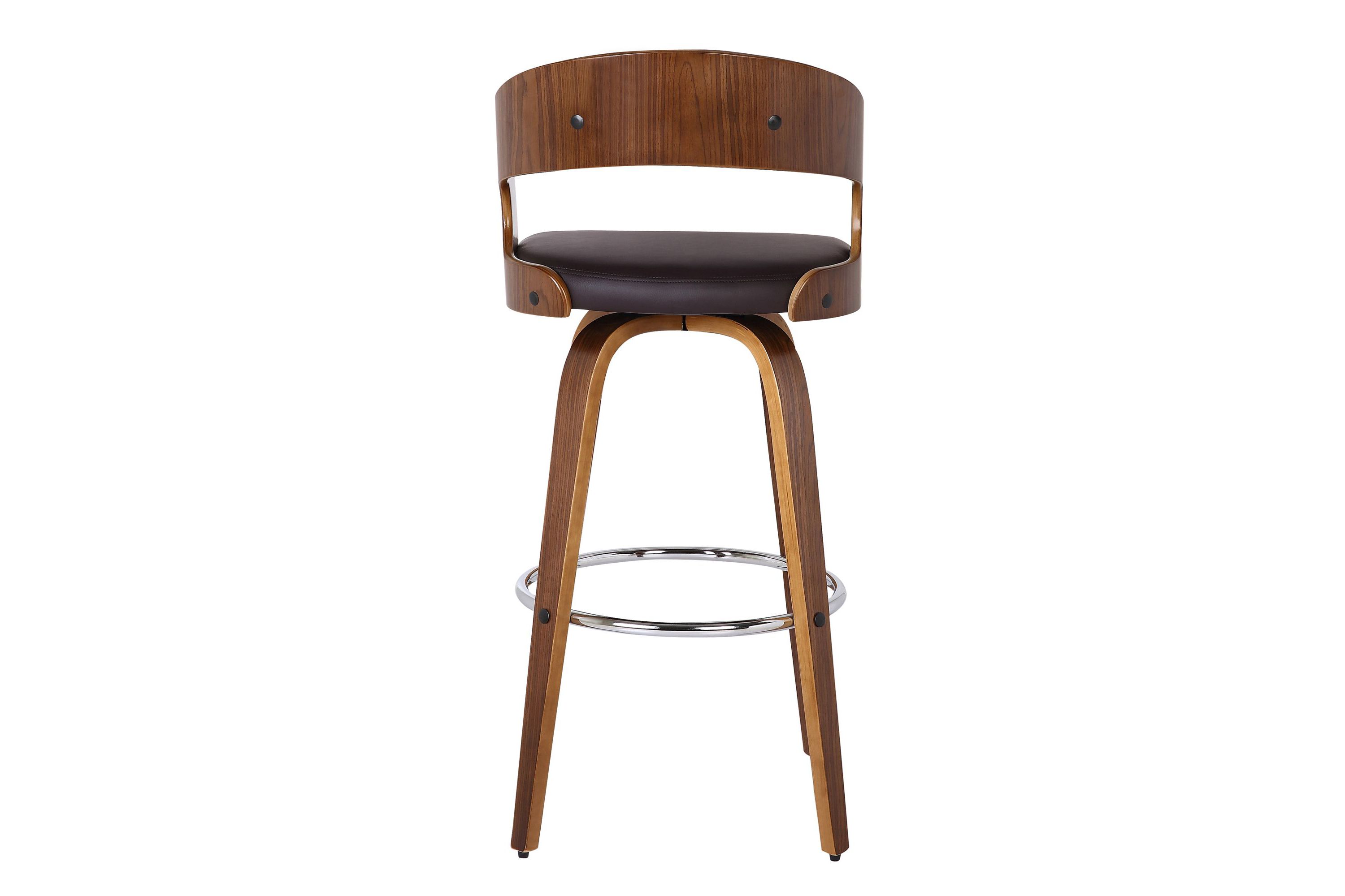 Shelly 30" Bar Height Swivel Brown Faux Leather and Walnut Wood Bar Stool