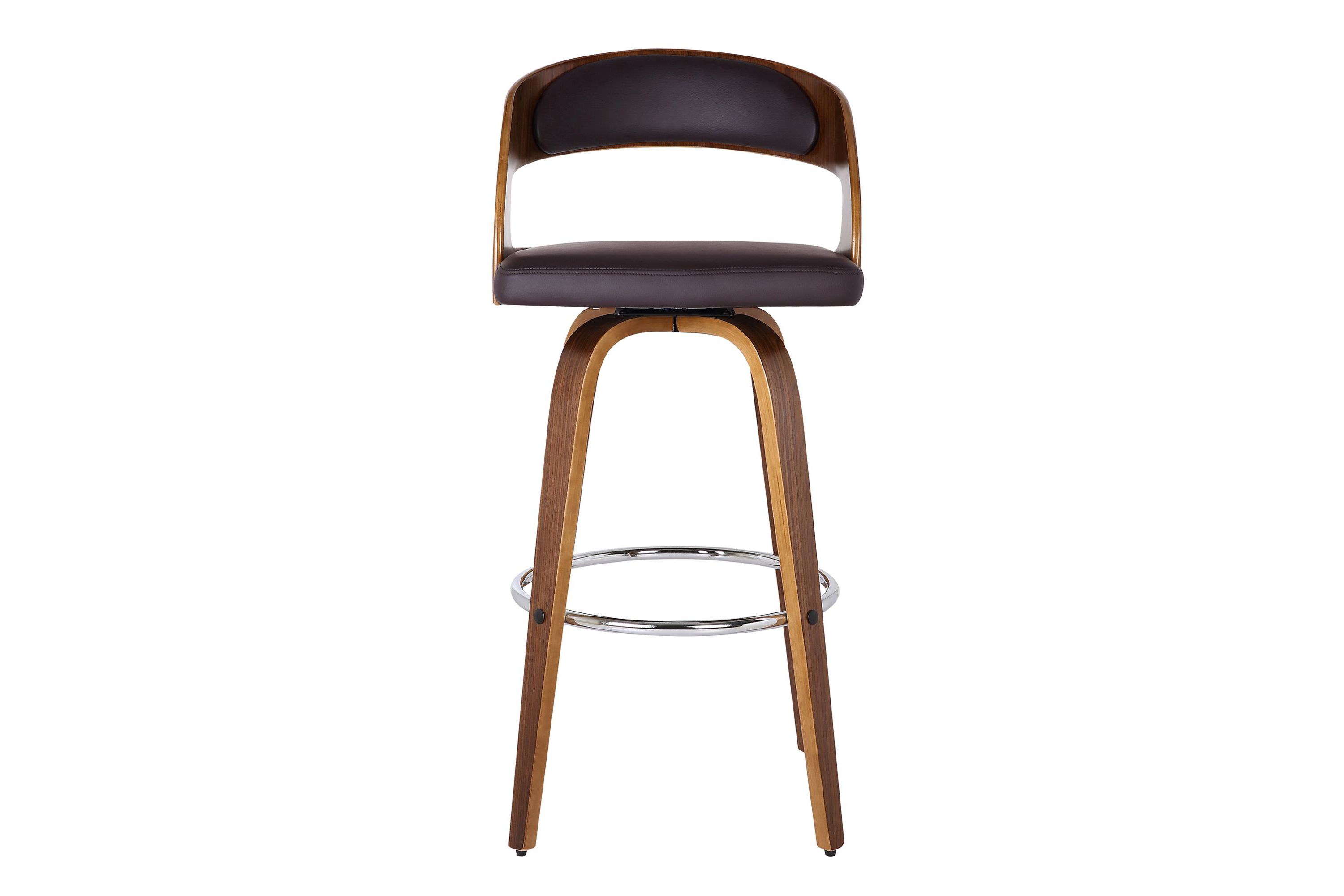 Shelly 30" Bar Height Swivel Brown Faux Leather and Walnut Wood Bar Stool
