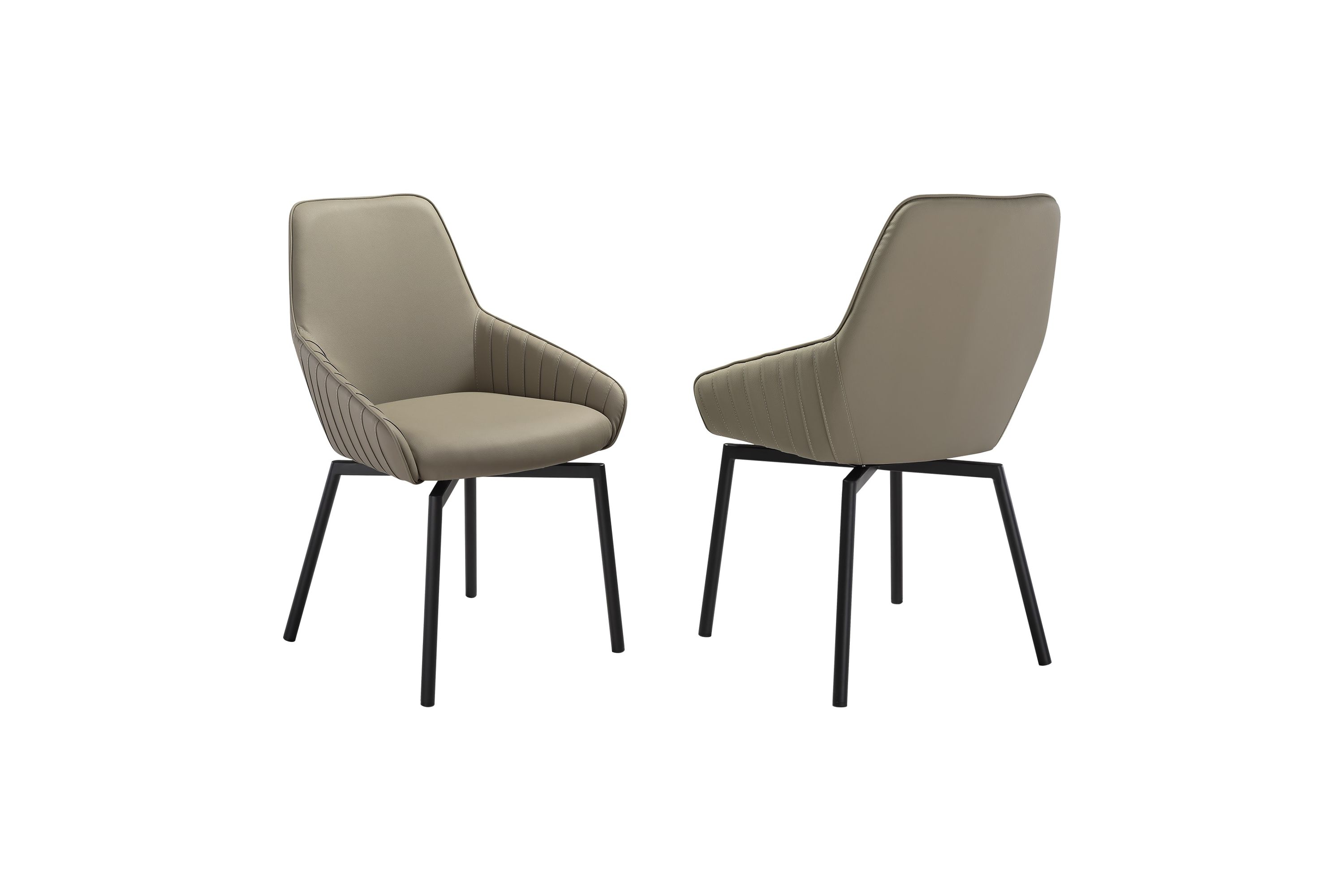 Shilo Swivel Upholstered Dining Chair in Taupe Gray Faux Leather with Black Metal Legs - Set of 2