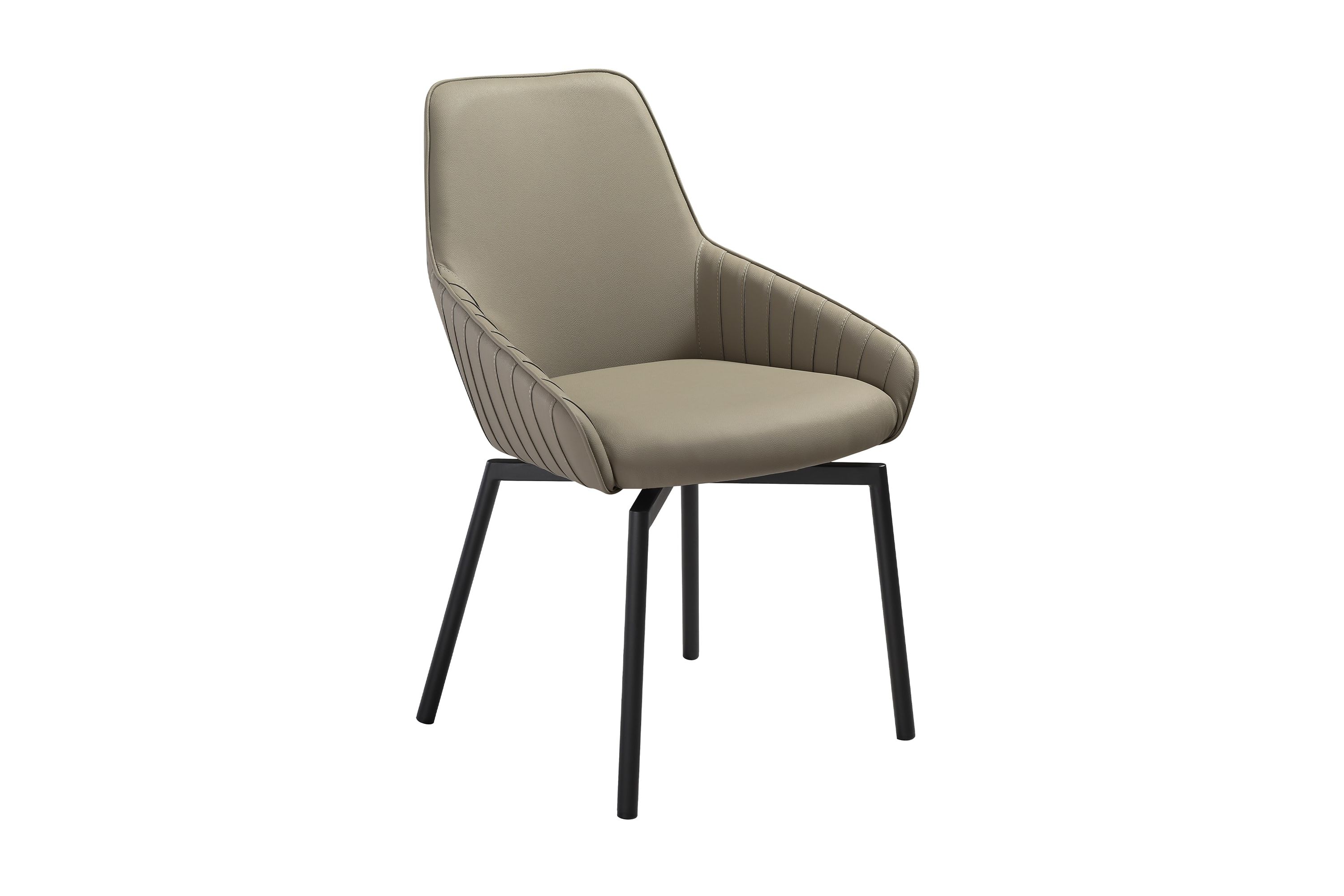 Shilo Swivel Upholstered Dining Chair in Taupe Gray Faux Leather with Black Metal Legs - Set of 2