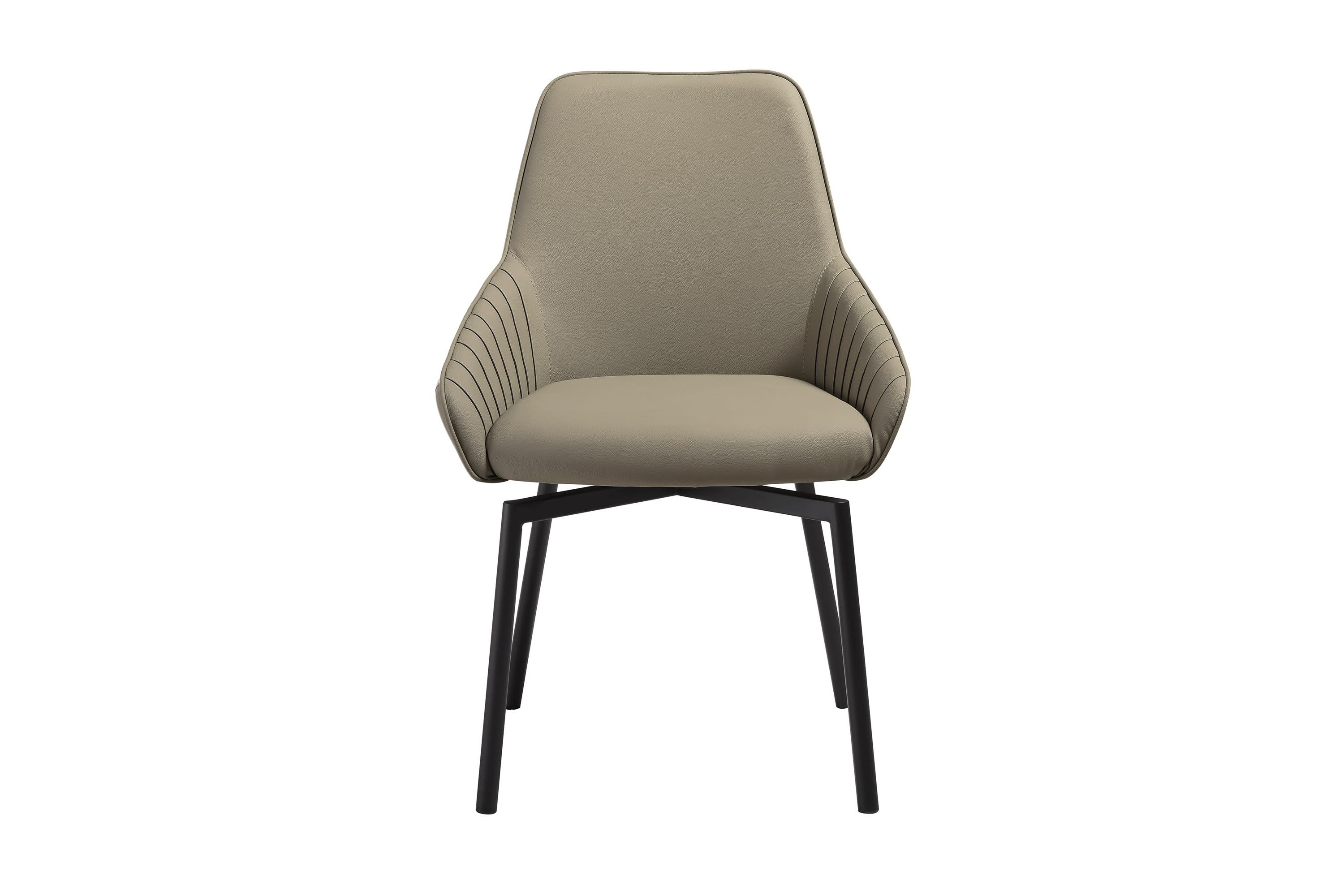 Shilo Swivel Upholstered Dining Chair in Taupe Gray Faux Leather with Black Metal Legs - Set of 2