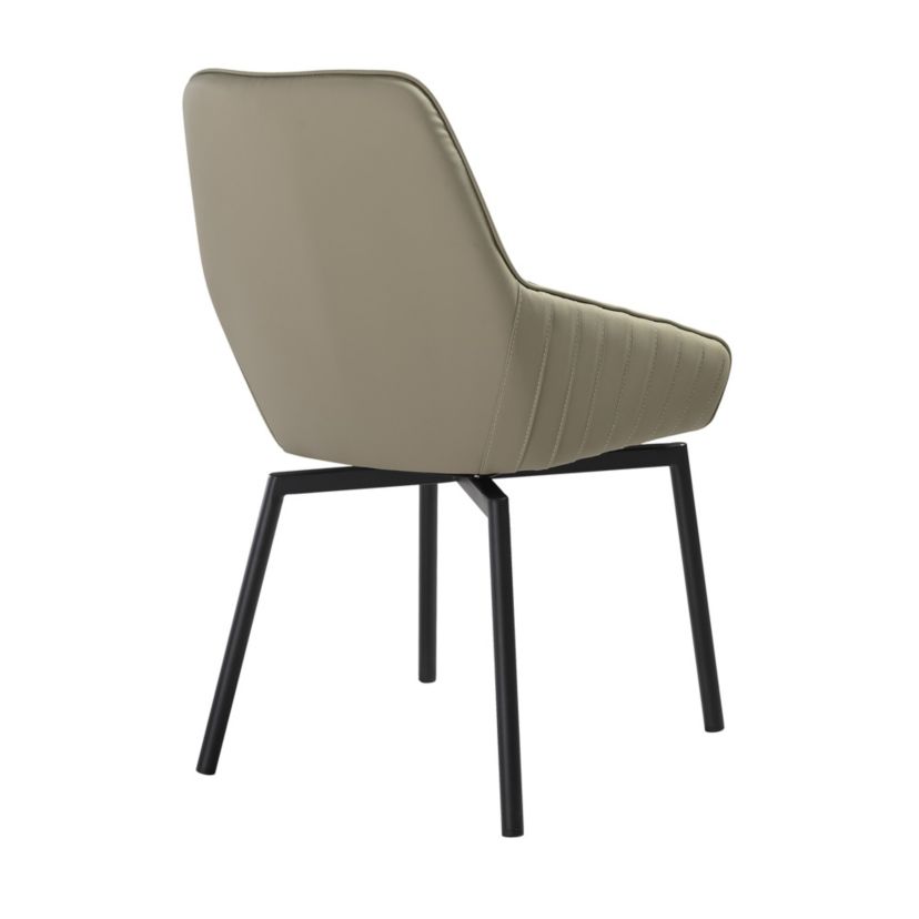 Shilo Swivel Upholstered Dining Chair in Taupe Gray Faux Leather with Black Metal Legs - Set of 2