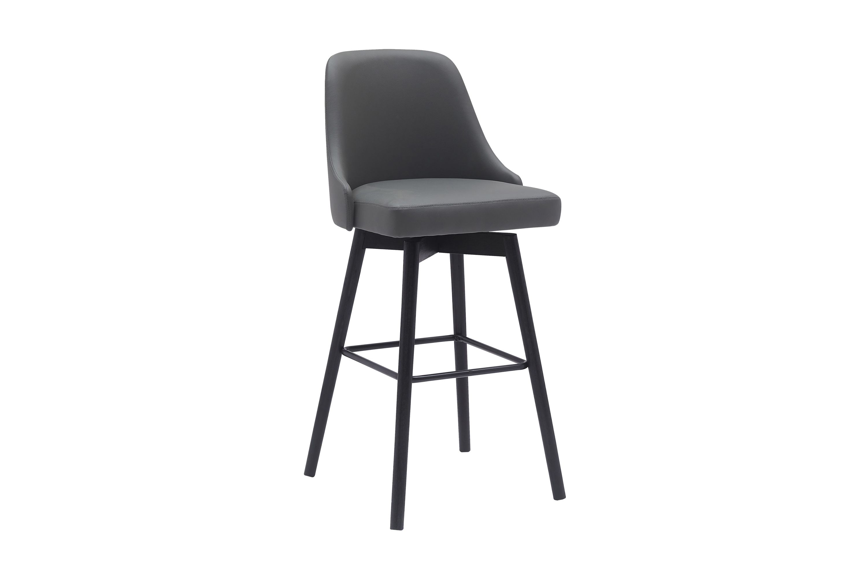 Sicily 30" Swivel Black Wood Bar Stool in Gray Faux Leather