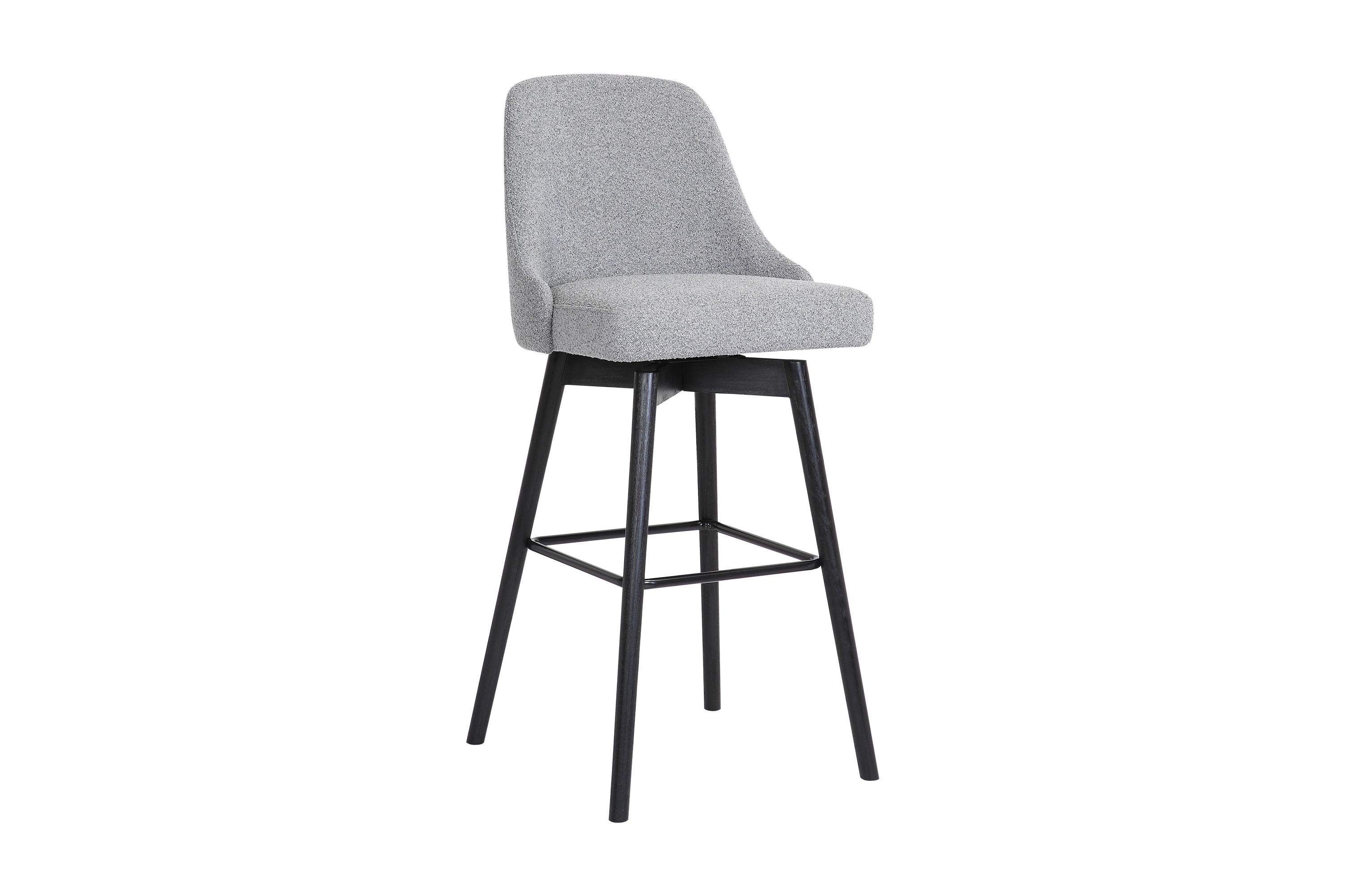 Sicily 26" Swivel Black Wood Counter Stool in Light Gray Fabric