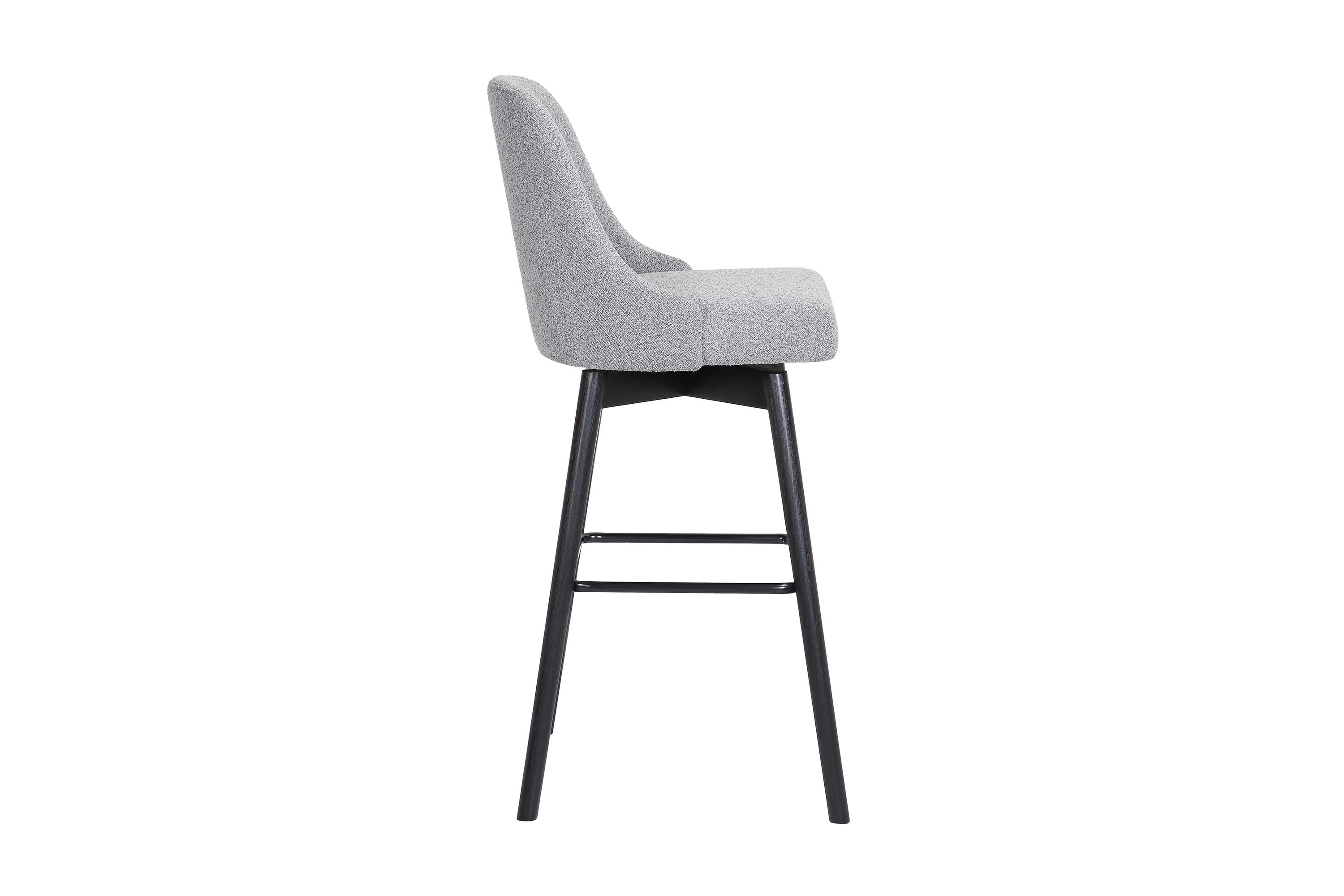 Sicily 26" Swivel Black Wood Counter Stool in Light Gray Fabric