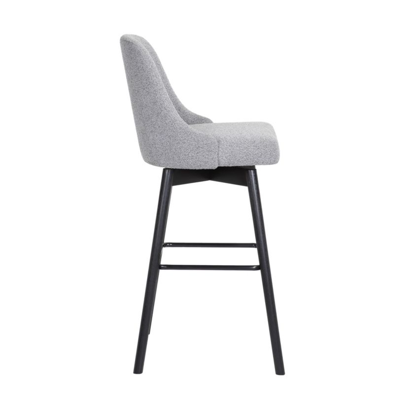 Sicily 26" Swivel Black Wood Counter Stool in Light Gray Fabric