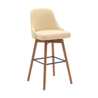 Armen Living Sicily 30" Swivel Walnut Wood Bar Stool in Cream Faux Leather, White