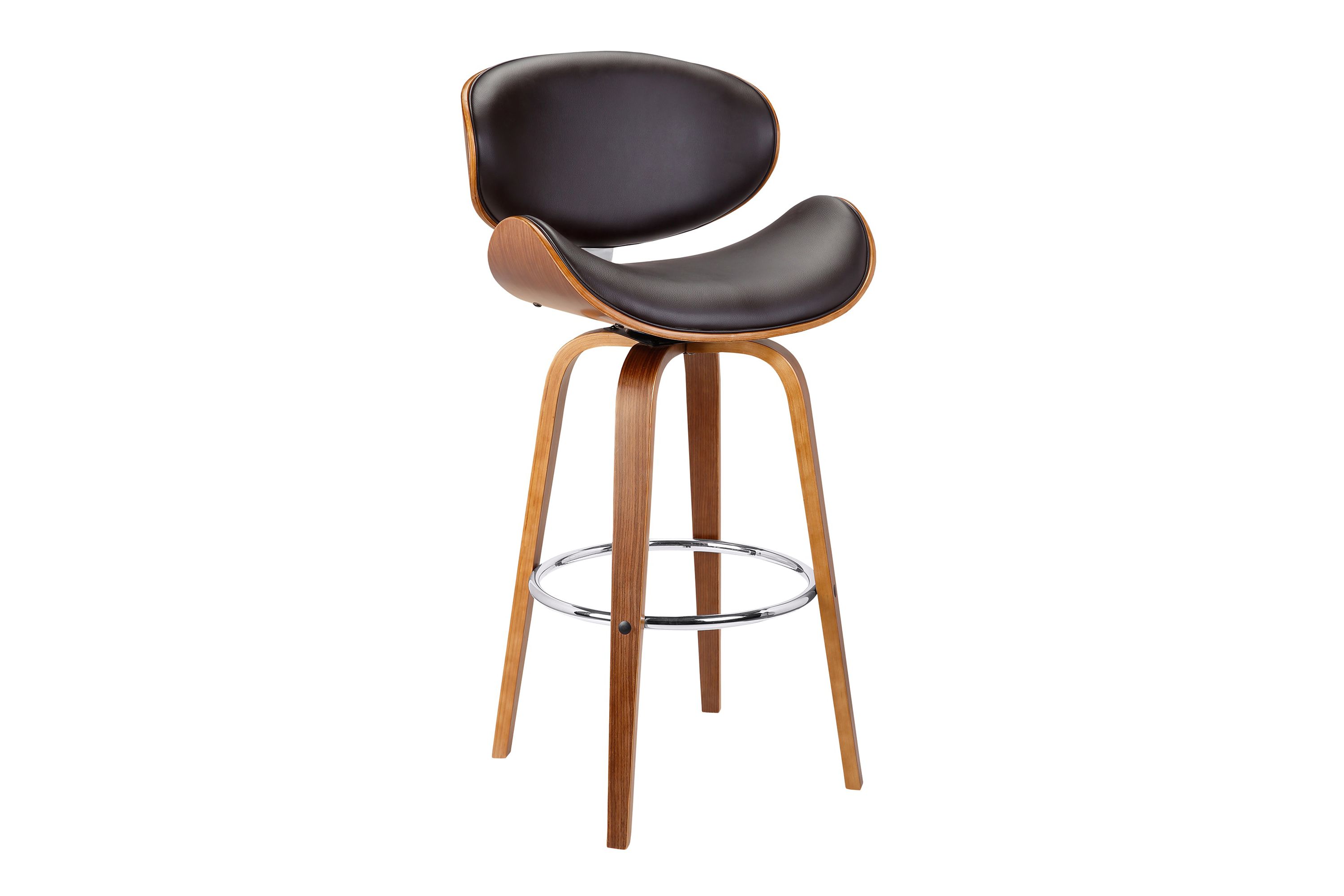 Solvang 26" Swivel Brown Faux Leather and Walnut Wood Counter Stool