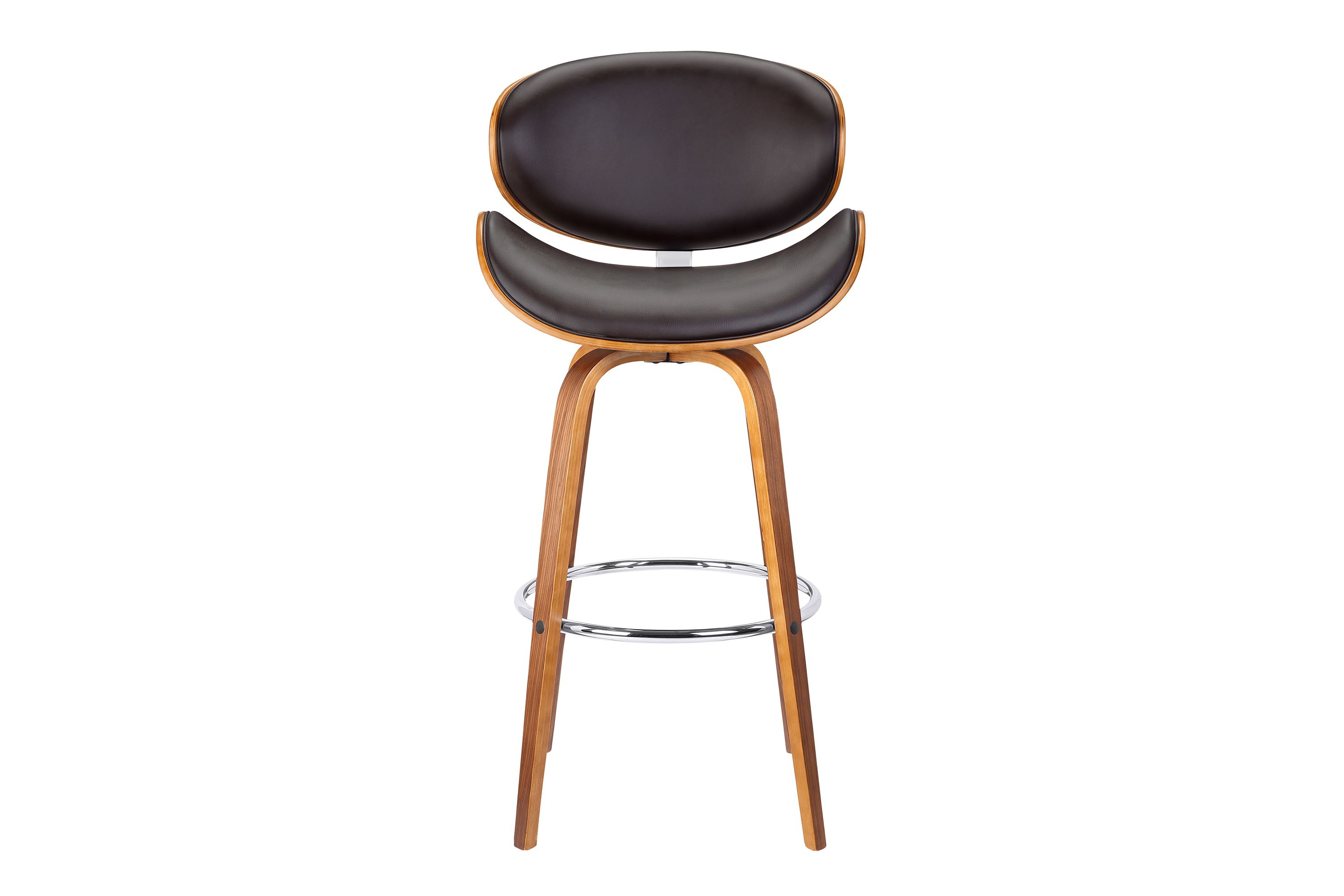 Solvang 26" Swivel Brown Faux Leather and Walnut Wood Counter Stool