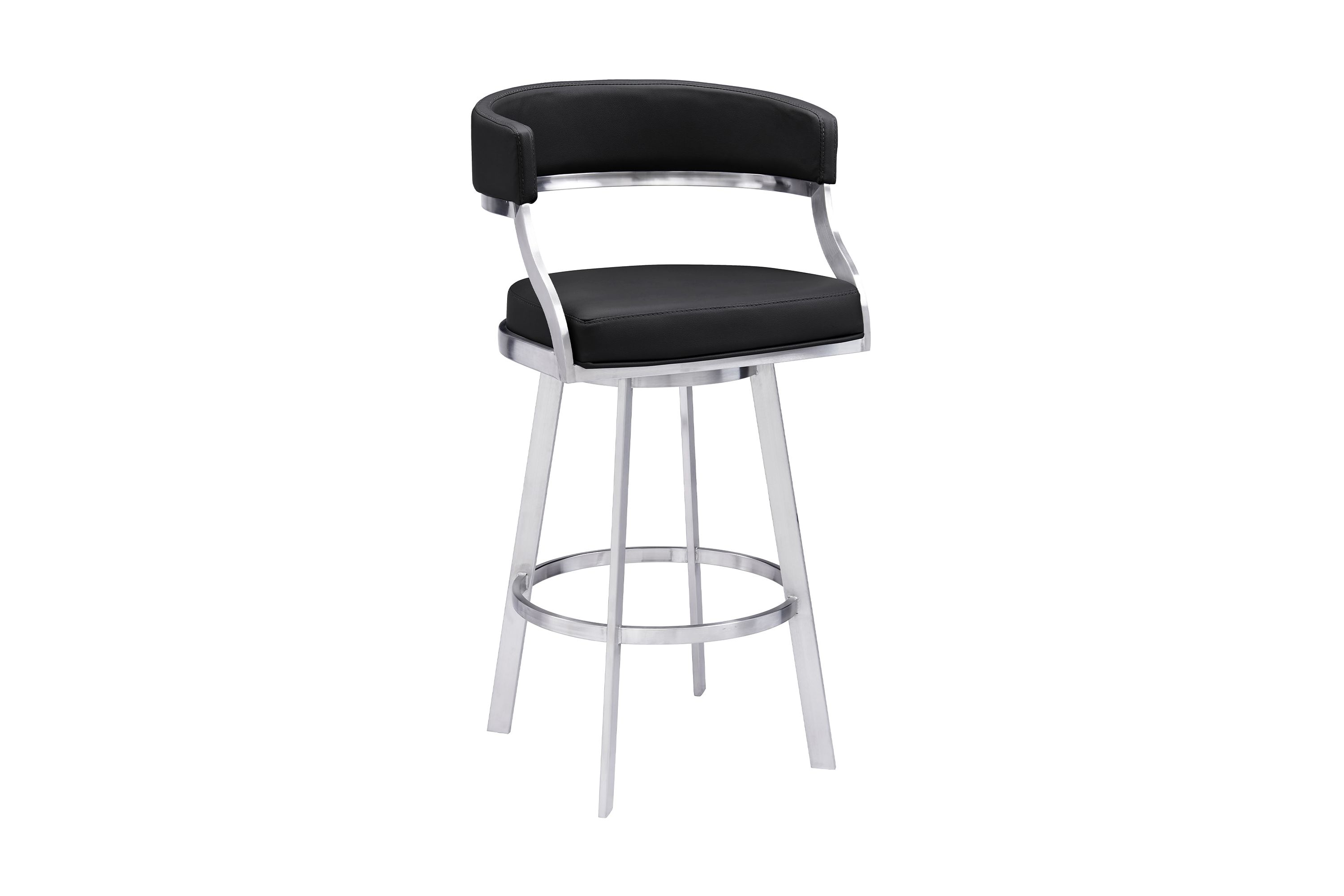 Saturn 30" Bar Height Swivel Black Faux Leather and Brushed Stainless Steel Bar Stool