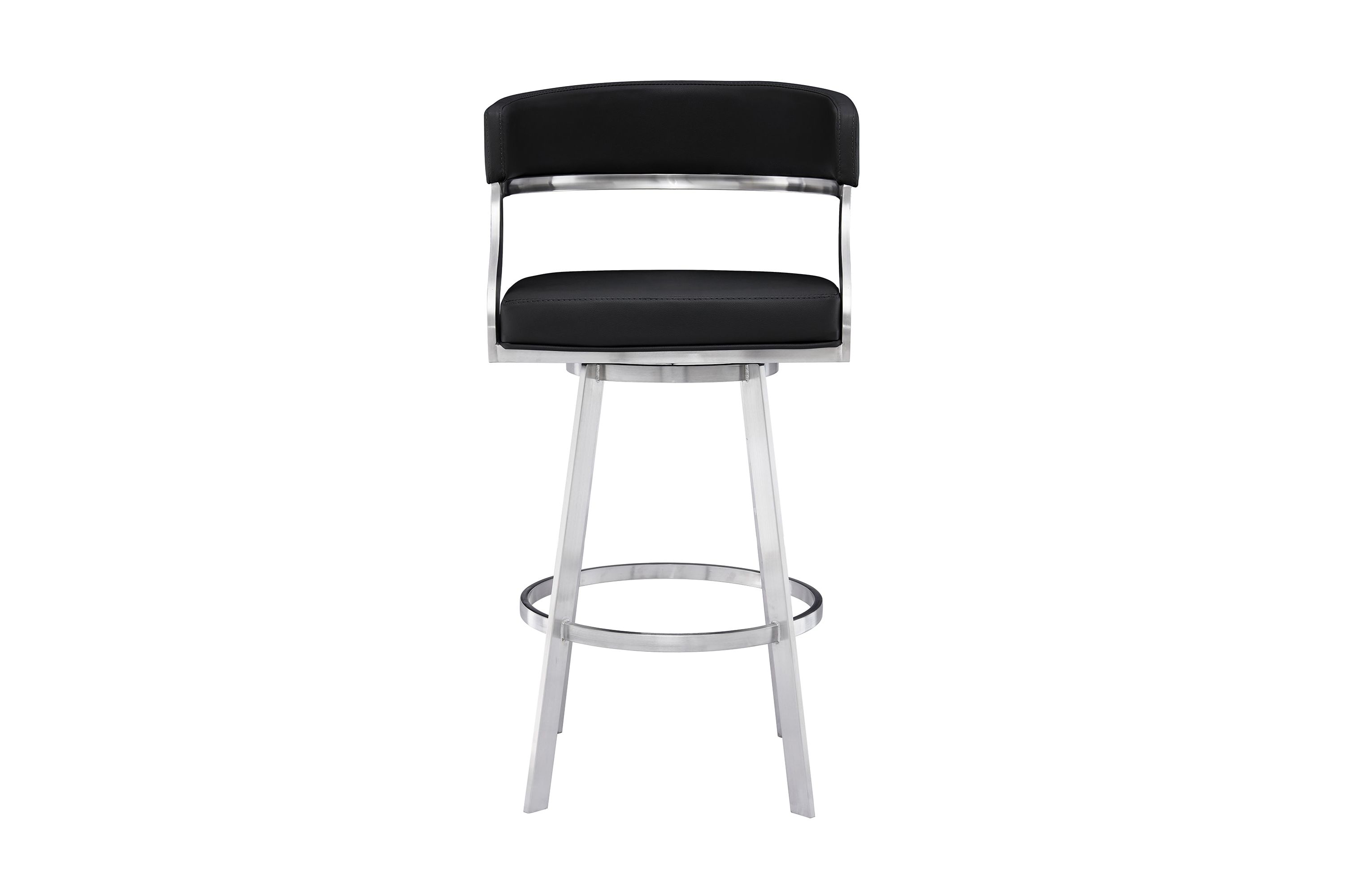 Saturn 30" Bar Height Swivel Black Faux Leather and Brushed Stainless Steel Bar Stool