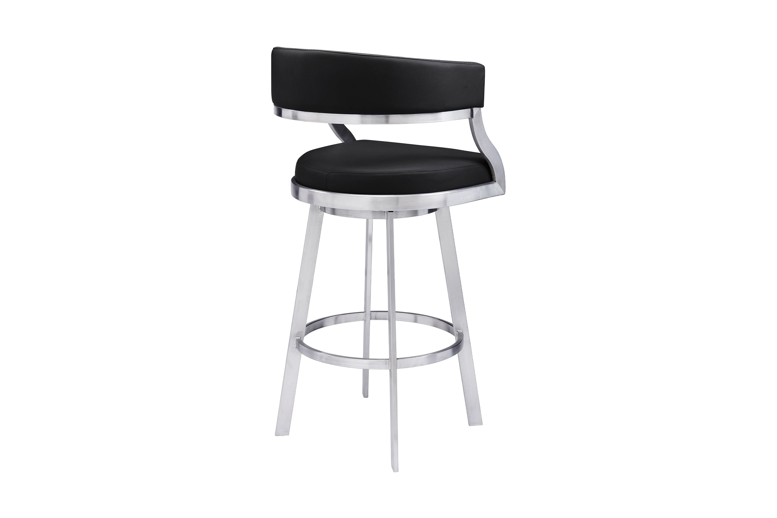 Saturn 30" Bar Height Swivel Black Faux Leather and Brushed Stainless Steel Bar Stool