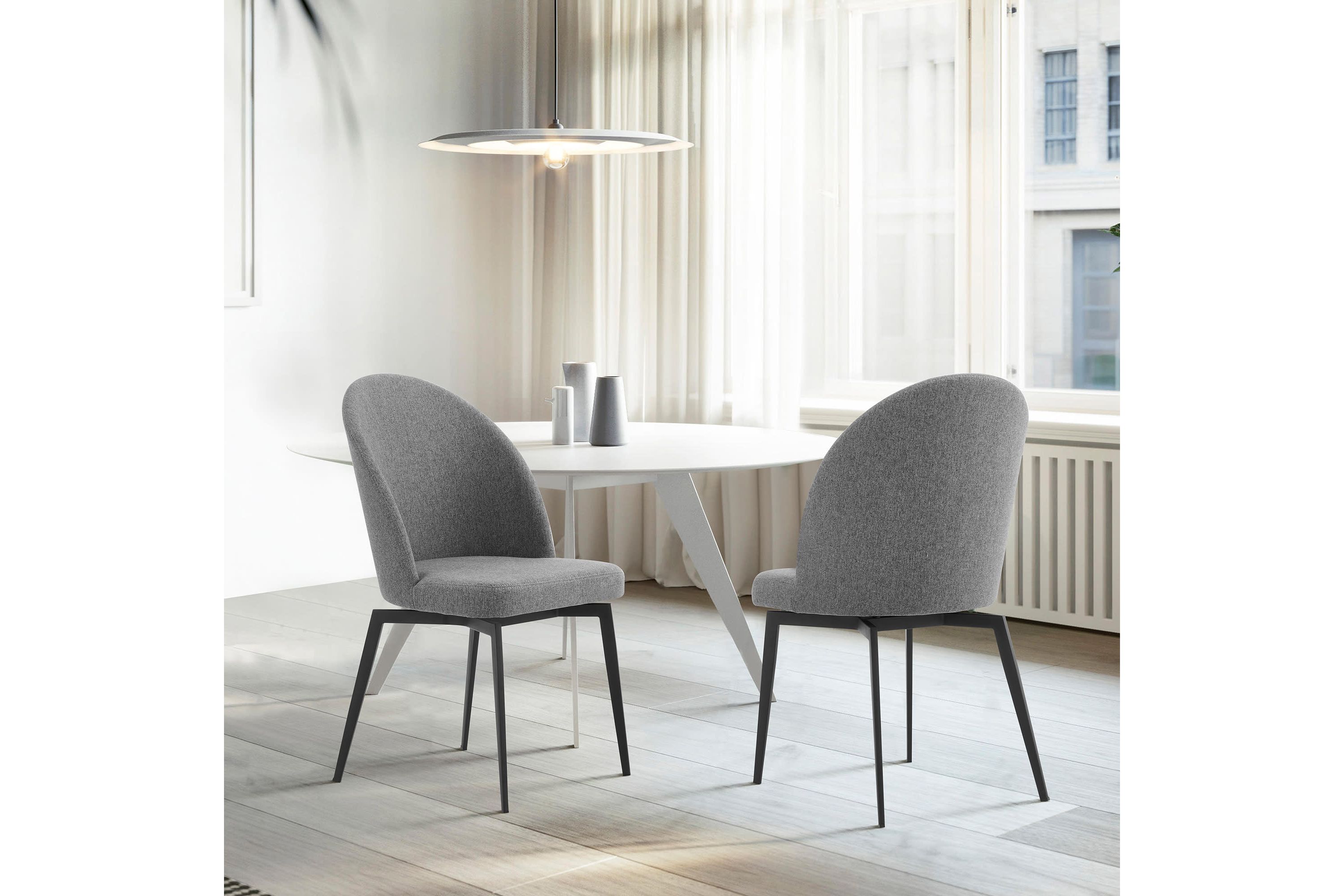 Sunny Swivel Gray Fabric and Metal Dining Room Chairs - Set of 2