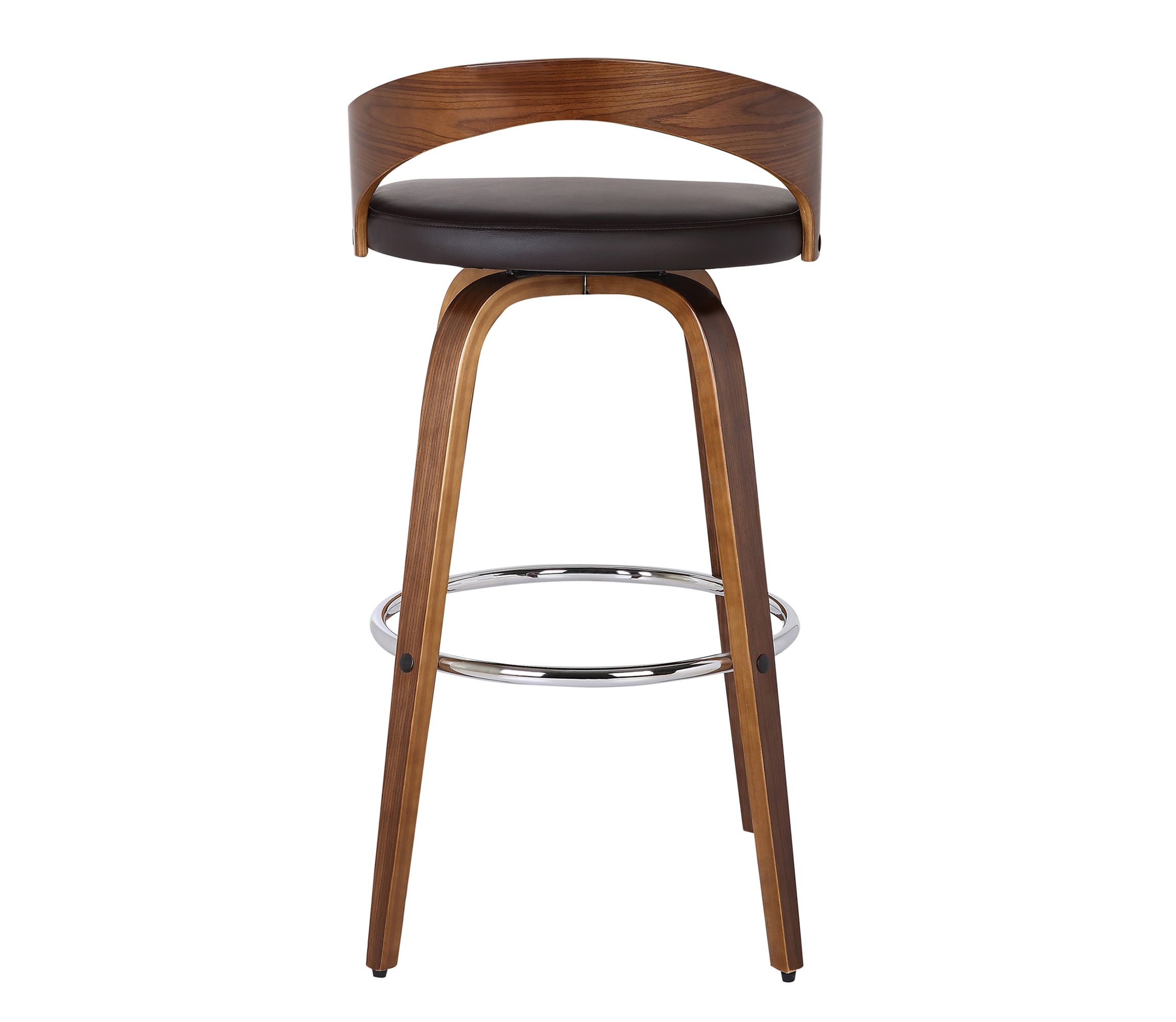 Sonia 30" Bar Height Swivel Brown Faux Leather and Walnut Wood Bar Stool