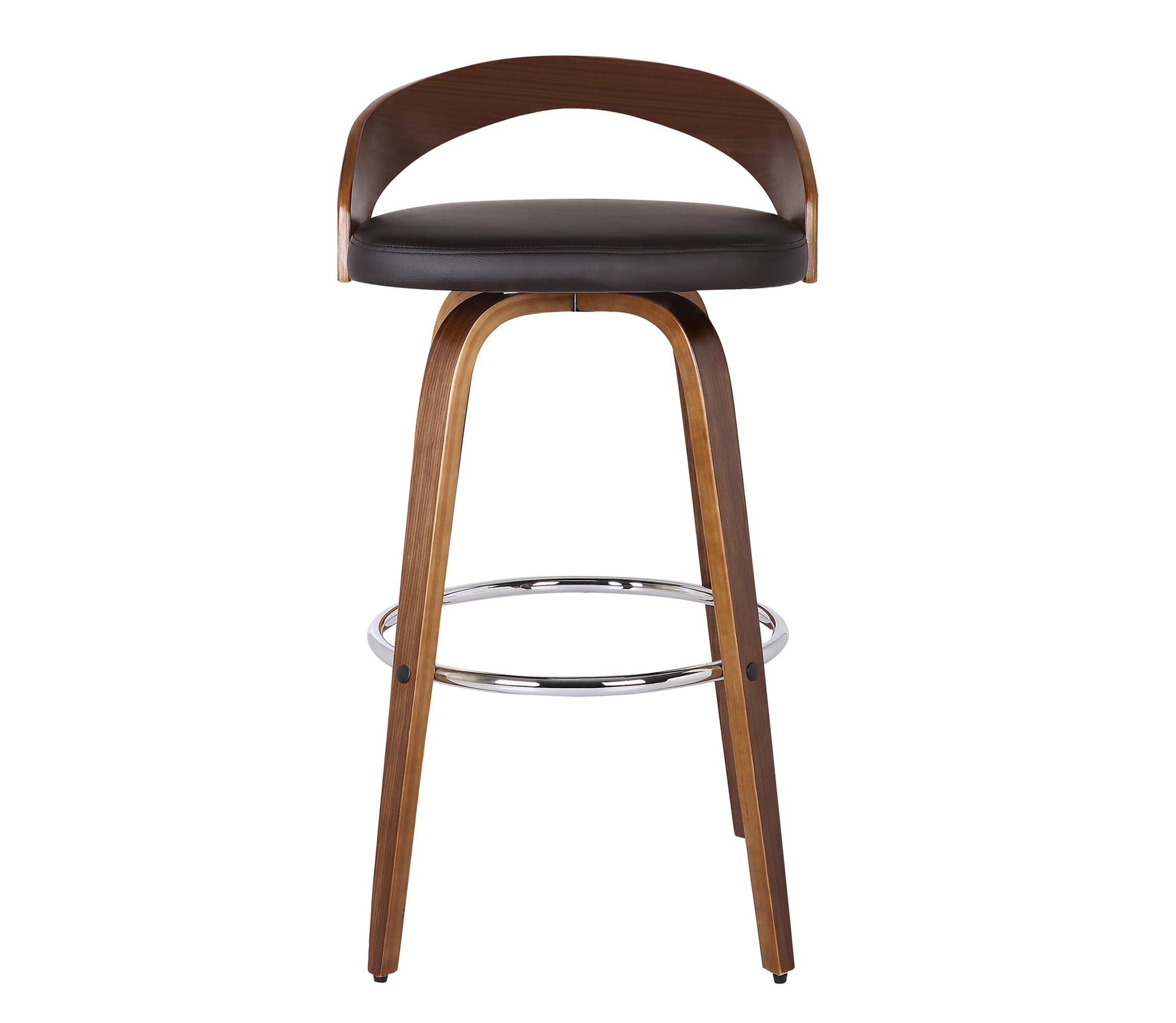 Sonia 30" Bar Height Swivel Brown Faux Leather and Walnut Wood Bar Stool