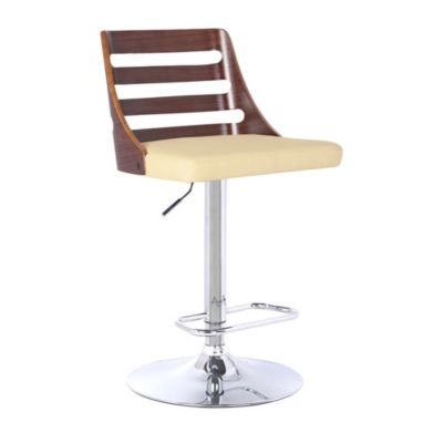 Armen Living Storm Barstool in Chrome finish with Walnut wood and Cream Faux Leather, White