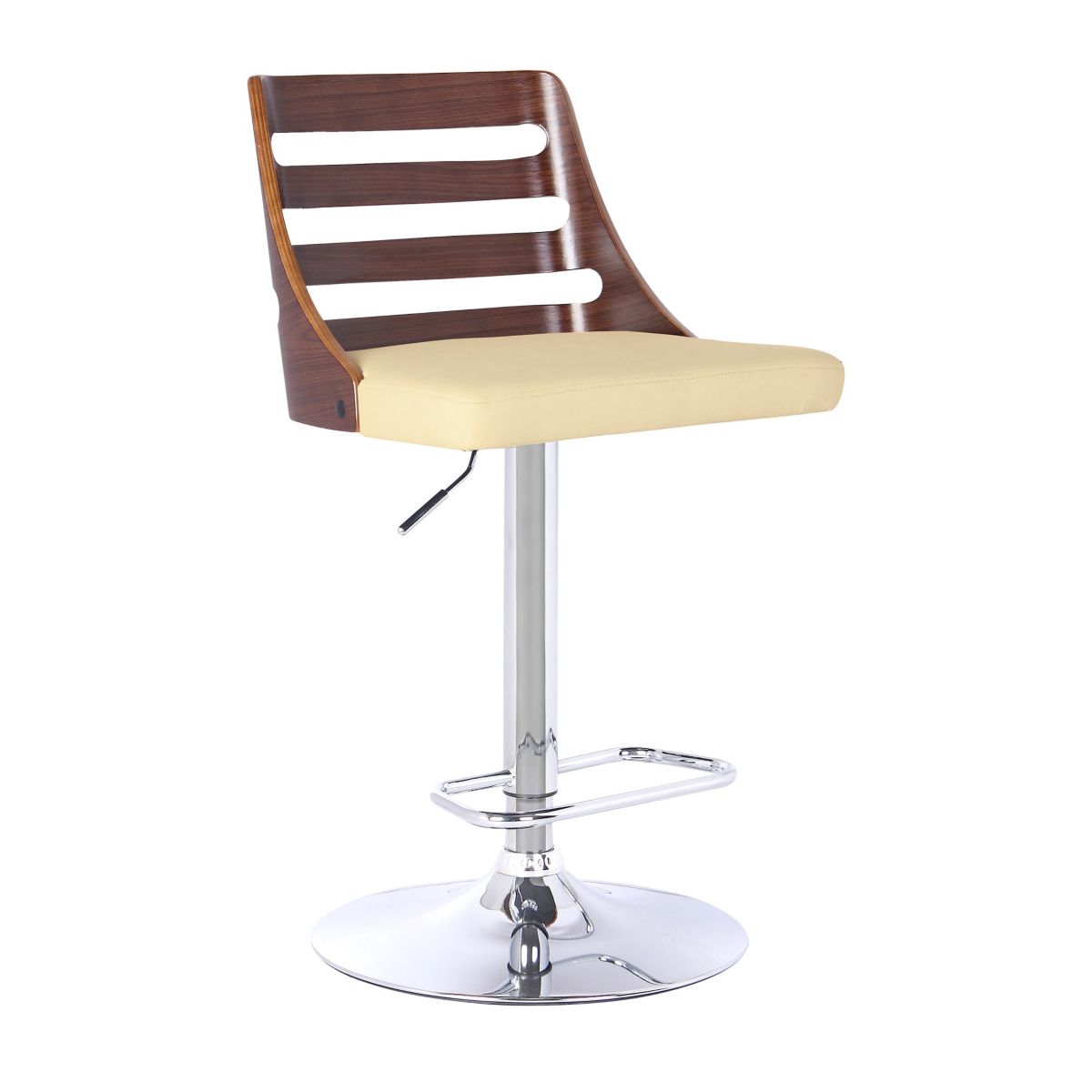 Storm Barstool in Chrome finish with Walnut wood and Cream Faux Leather