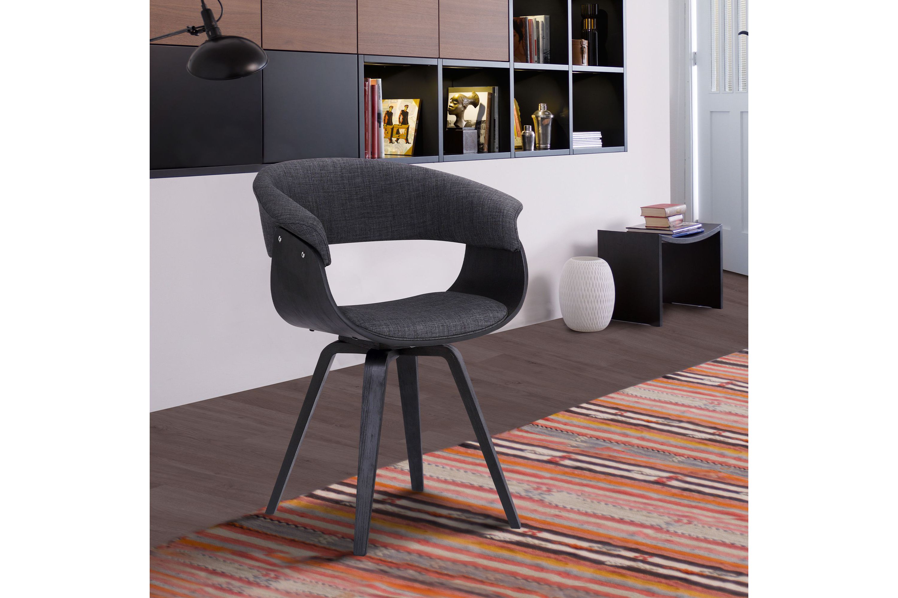 Summer Contemporary Dining Chair in Black Brush Wood Finish and Charcoal Fabric