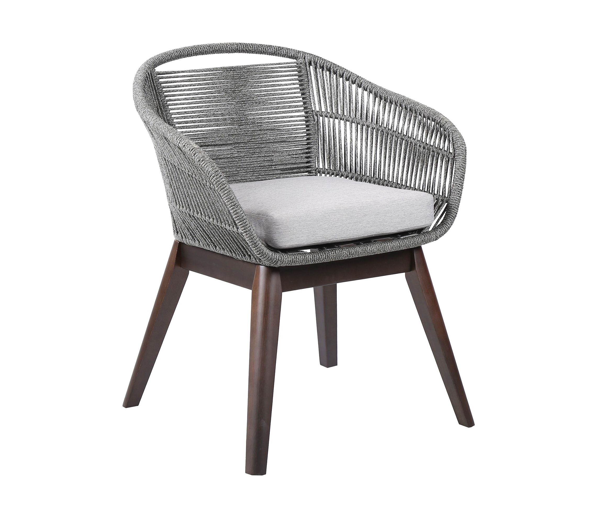 Tutti Frutti Indoor Outdoor Dining Chair in Dark Eucalyptus Wood with Gray Rope and Gray Cushion