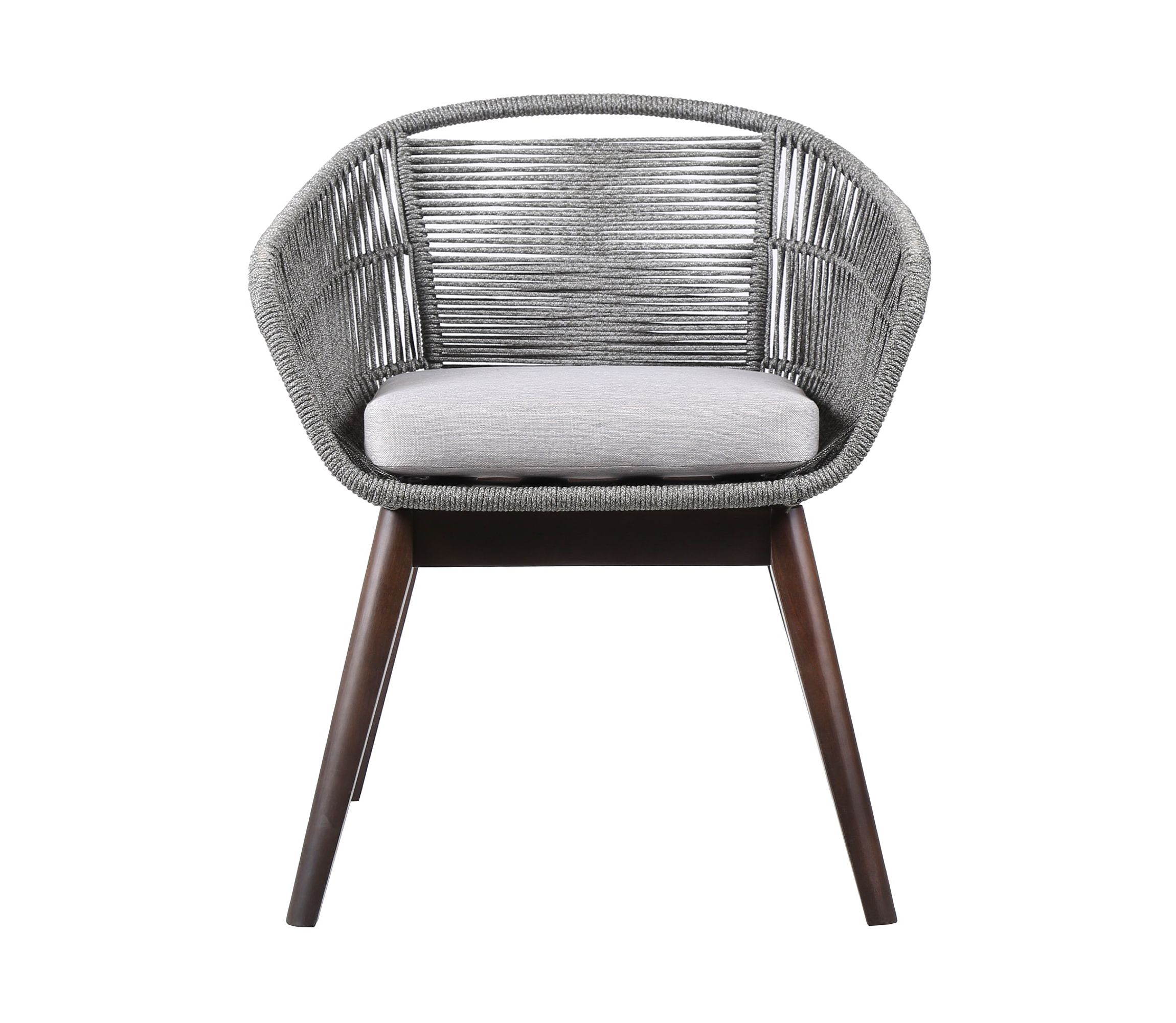 Tutti Frutti Indoor Outdoor Dining Chair in Dark Eucalyptus Wood with Gray Rope and Gray Cushion