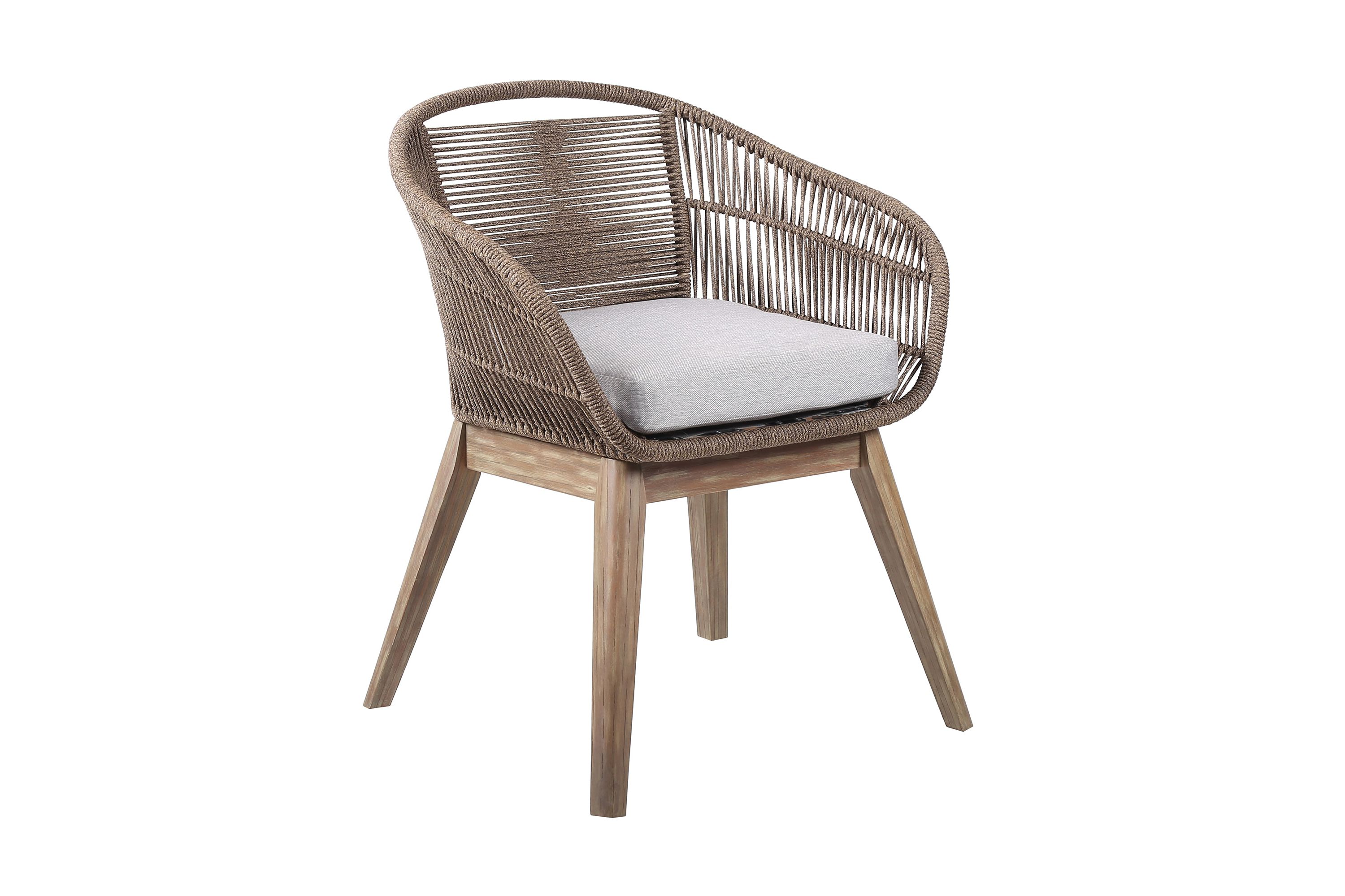 Tutti Frutti Indoor Outdoor Dining Chair in Light Eucalyptus Wood with Truffle Rope and Gray Cushion