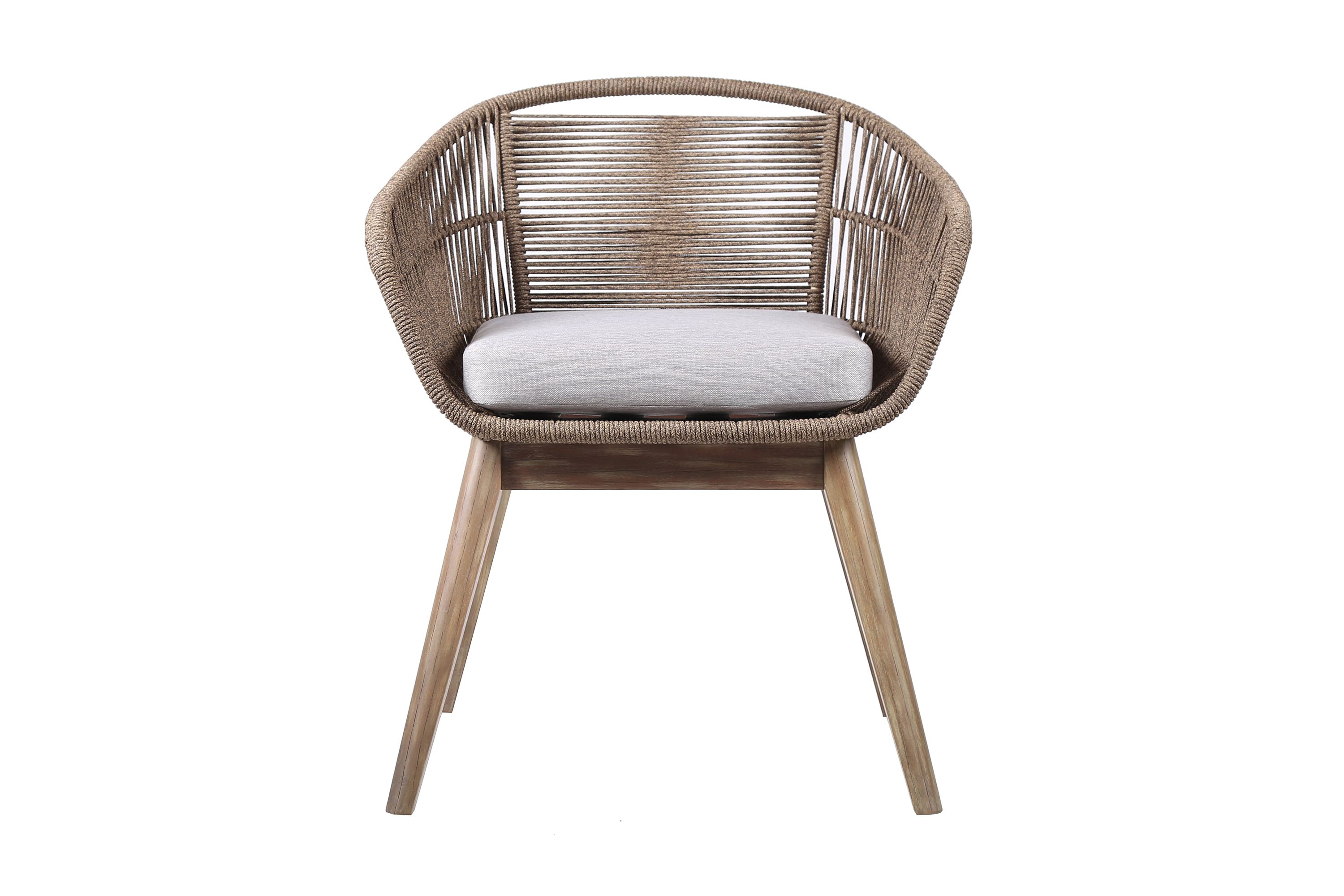 Tutti Frutti Indoor Outdoor Dining Chair in Light Eucalyptus Wood with Truffle Rope and Gray Cushion