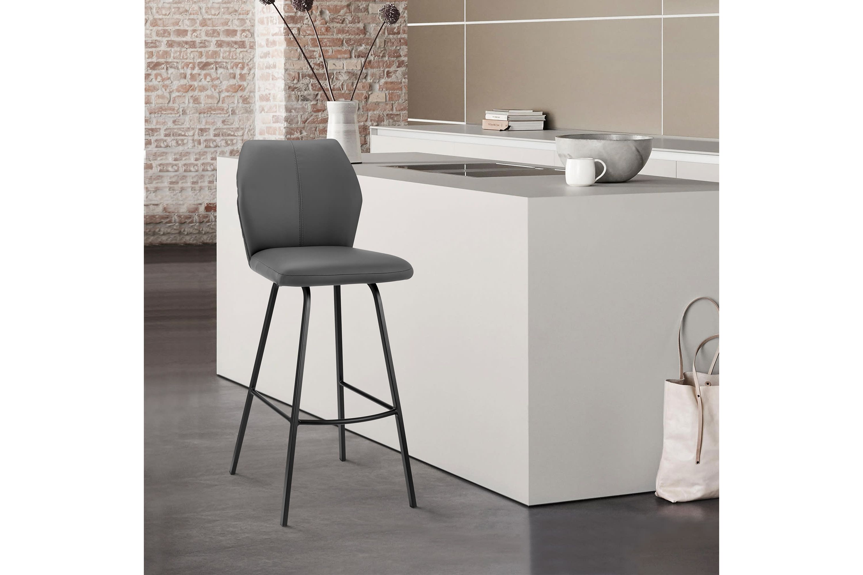 Tandy Gray Faux Leather and Black Metal 30" Bar Stool