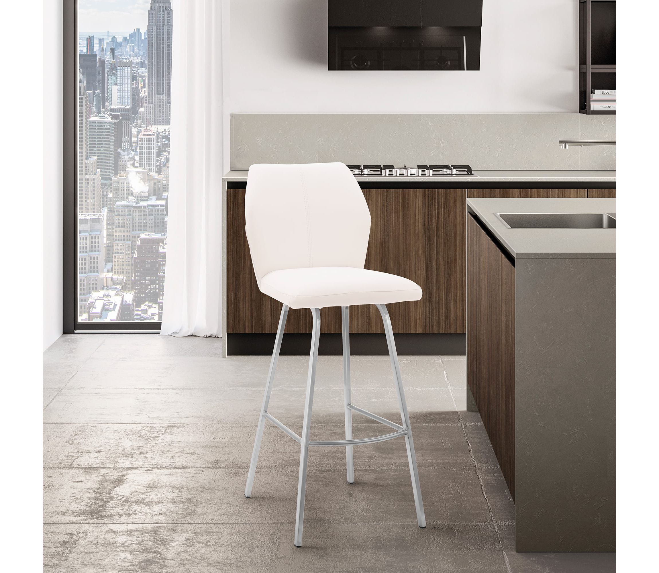 Tandy White Faux Leather and Brushed Stainless Steel 26" Counter Stool