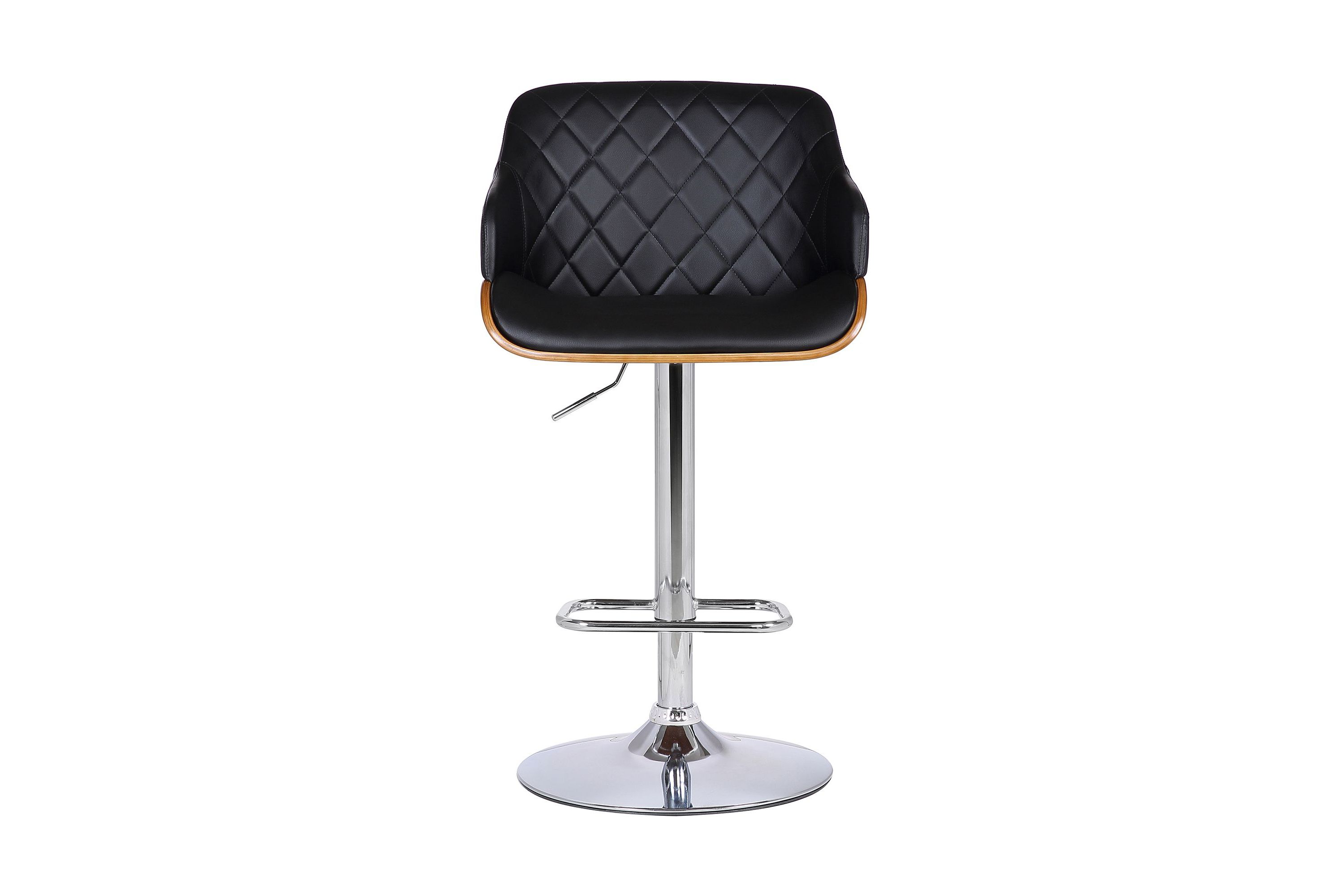 Toby Black Faux Leather Adjustable Height Swivel Walnut Wood and Chrome Bar Stool