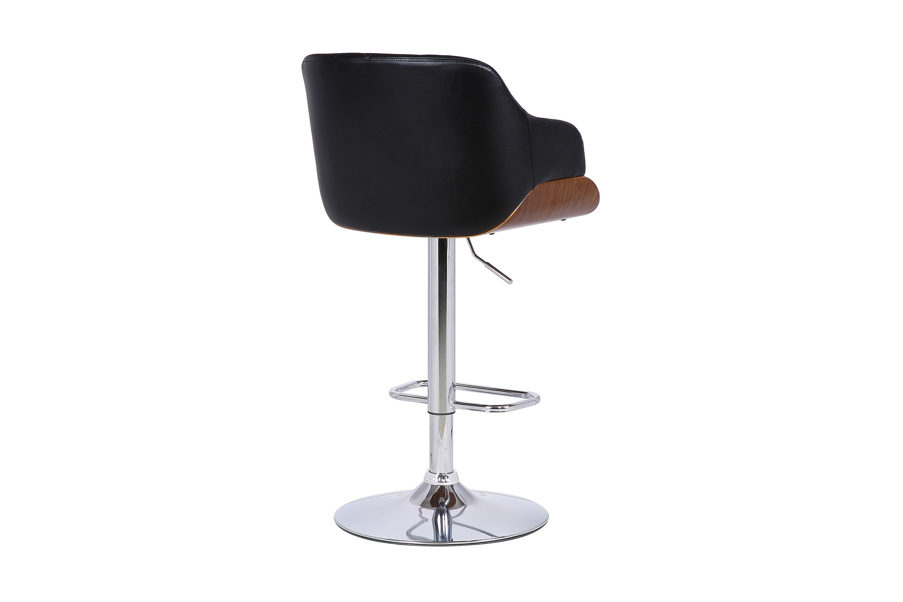 Toby Black Faux Leather Adjustable Height Swivel Walnut Wood and Chrome Bar Stool